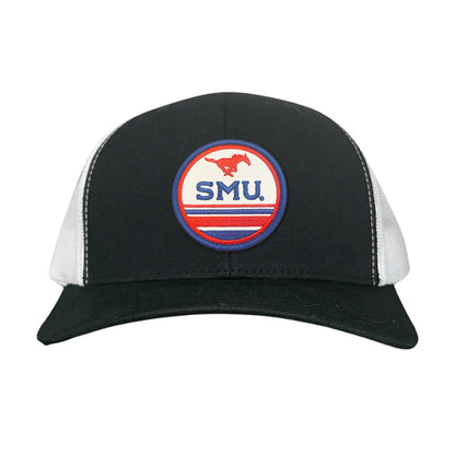 SMU Pony SMU Circle Patch Hats / 119 / SMU009 / MM - Black / White Curved Bill Trucker - Club Rehab