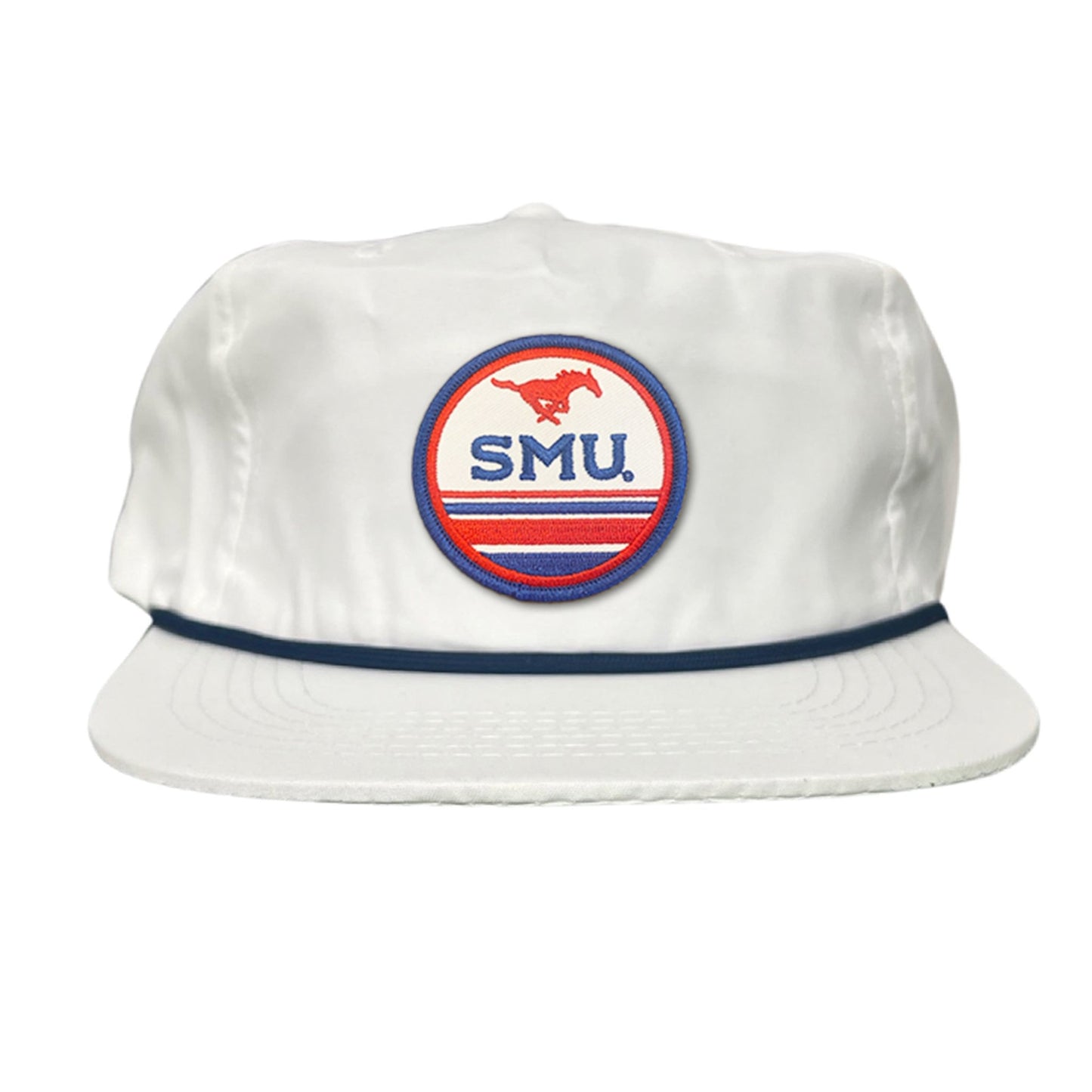 SMU Pony SMU Circle Patch Hats / 119 / SMU009 / MM - Flat Bill White With Navy Rope - Club Rehab
