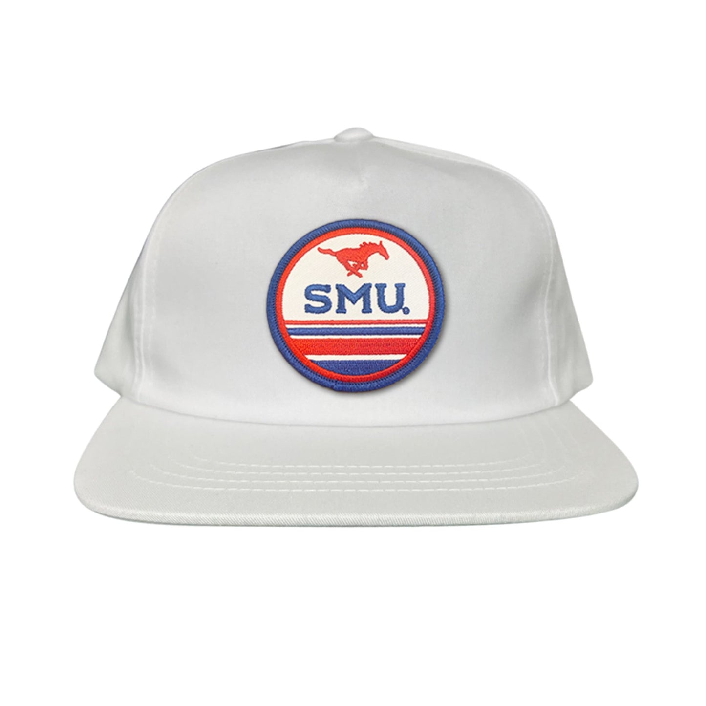 SMU Pony SMU Circle Patch Hats / 119 / SMU009 / MM - Flat Bill White 5 Panel Canvas - Club Rehab
