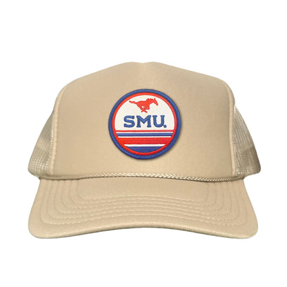 SMU Pony SMU Circle Patch Hats / 119 / SMU009 / MM - Khaki Foam Curved Mesh - Club Rehab