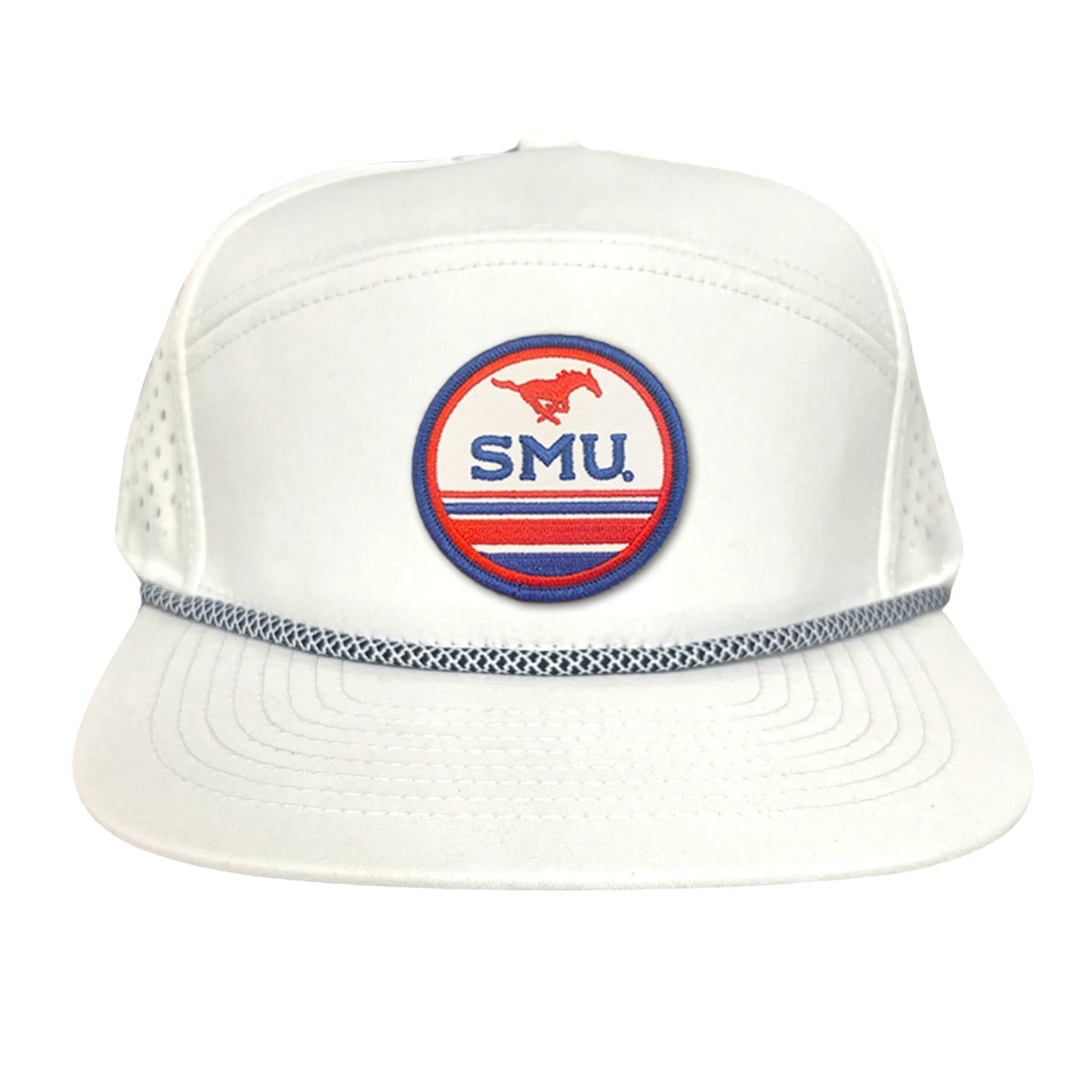 SMU Pony SMU Circle Patch Hats / 119 / SMU009 / MM - Flat Bill White With Black Rope - Club Rehab