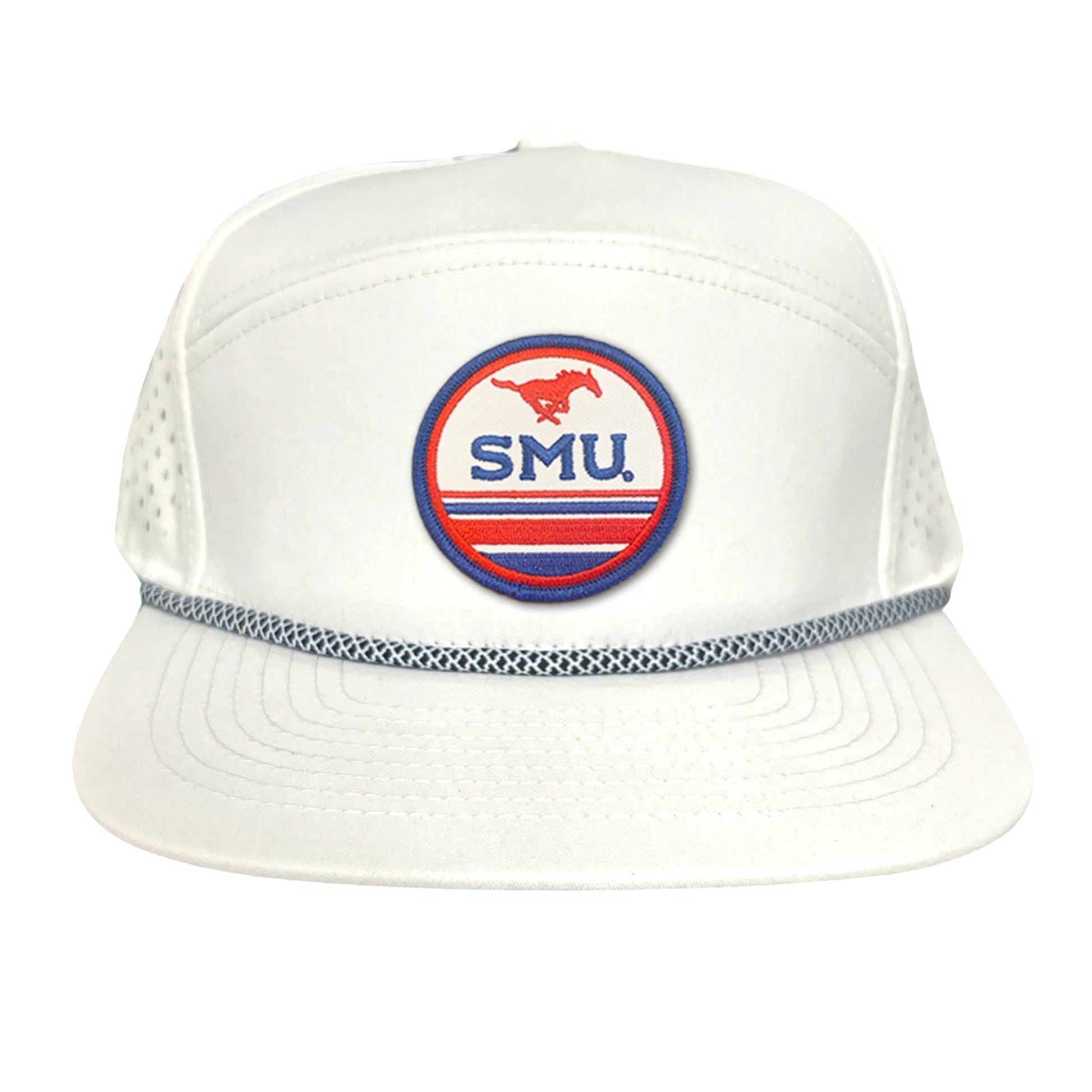 SMU Pony SMU Circle Patch Hats / 119 / SMU009 / MM - Flat Bill White With Black Rope - Club Rehab