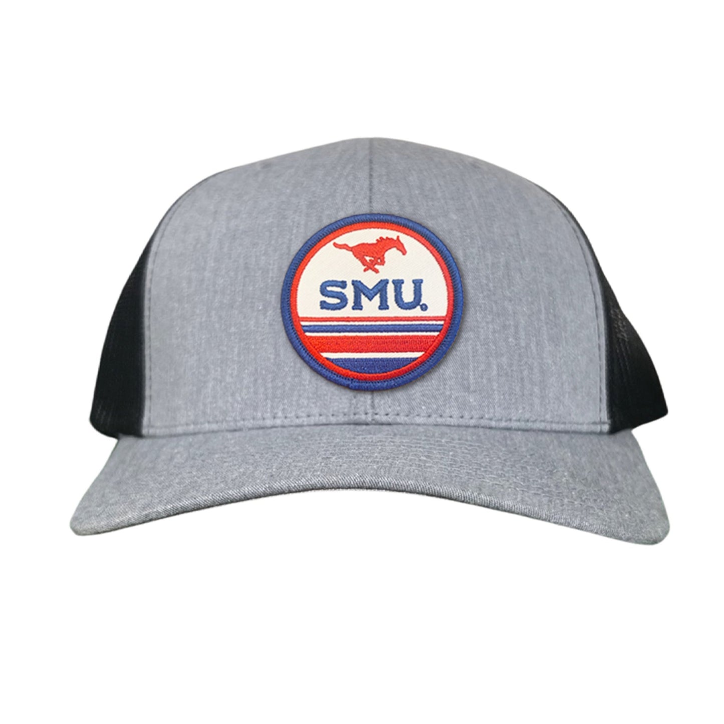 SMU Pony SMU Circle Patch Hats / 119 / SMU009 / MM - Heather Grey / Black Curved Bill Trucker - Club Rehab