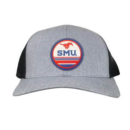 SMU Pony SMU Circle Patch Hats / 119 / SMU009 / MM - Heather Grey / Black Curved Bill Trucker - Club Rehab
