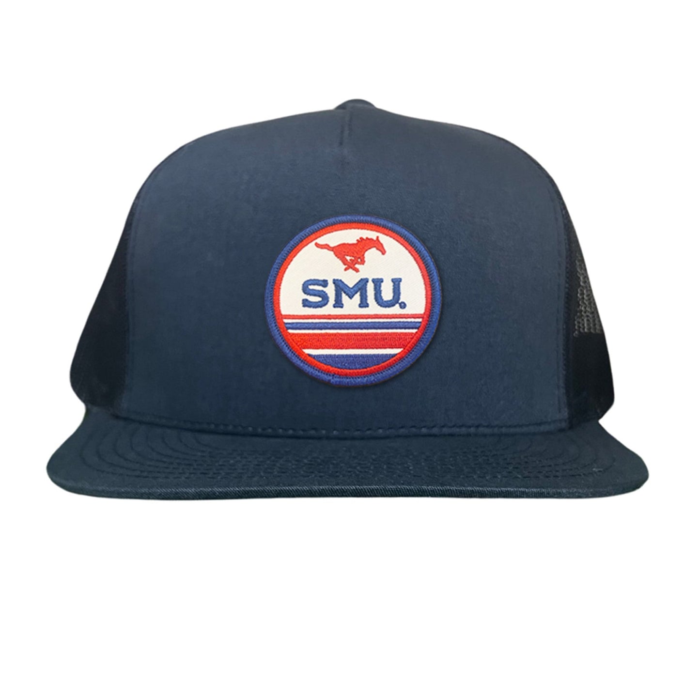 SMU Pony SMU Circle Patch Hats / 119 / SMU009 / MM - Flat Bill Navy Mesh Snapback - Club Rehab
