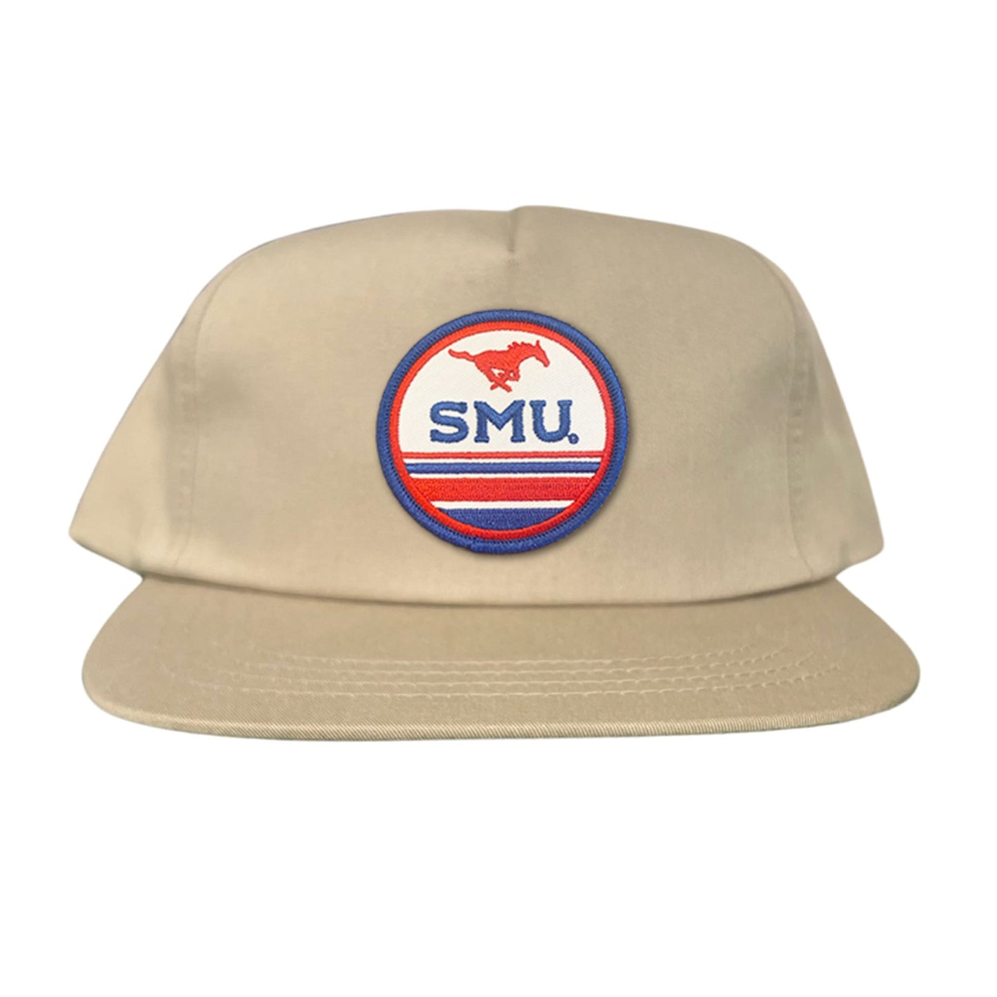 SMU Pony SMU Circle Patch Hats / 119 / SMU009 / MM - Flat Bill Khaki 5 Panel Canvas - Club Rehab