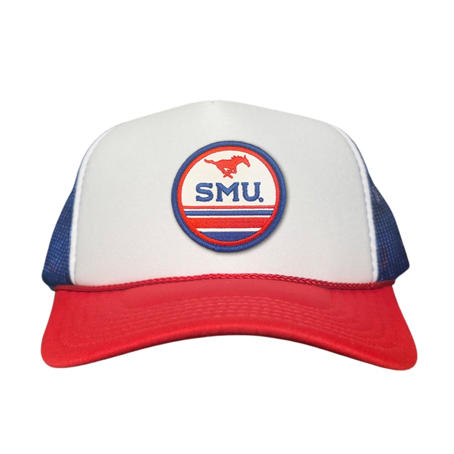 SMU Pony SMU Circle Patch Hats / 119 / SMU009 / MM - Red / White / Blue Foam Curved Mesh - Club Rehab