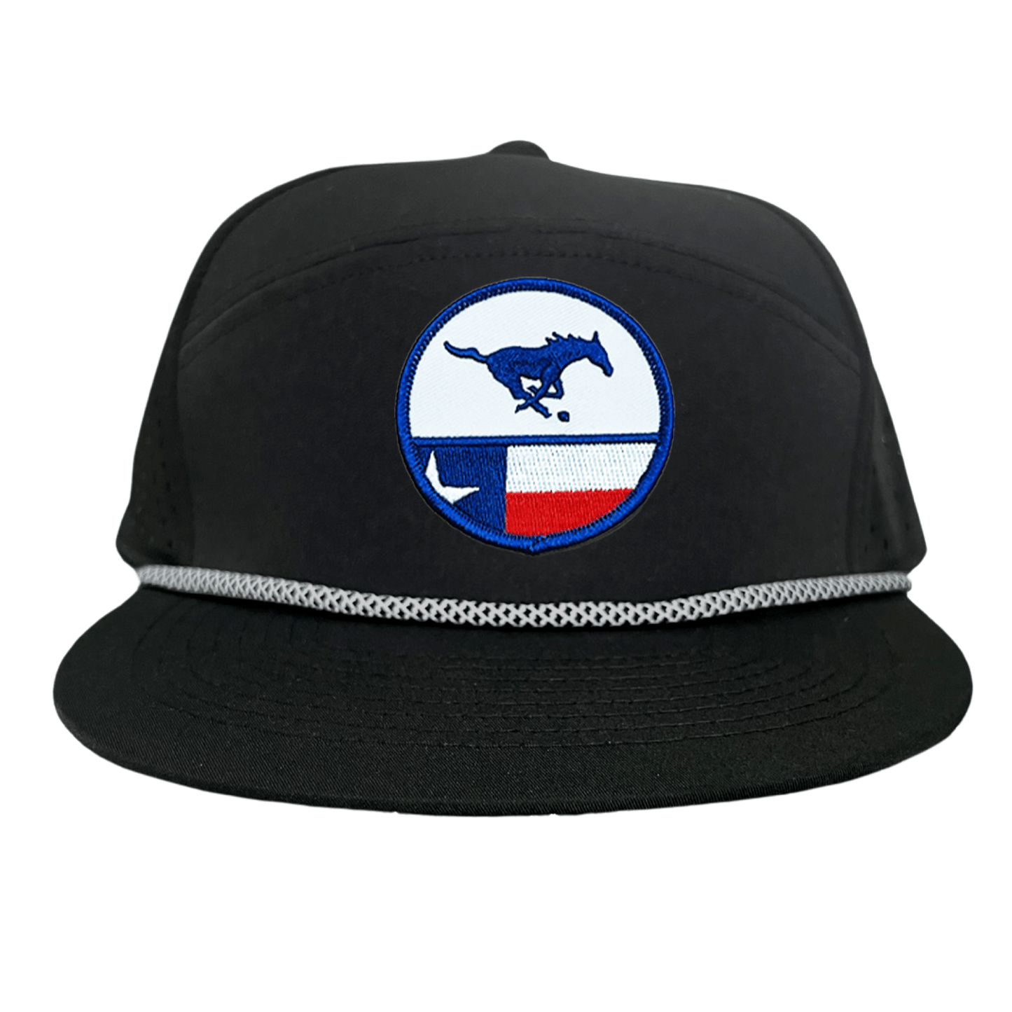 SMU Pony SMU Pony Flag Patch / Hats / 254 / SMU043 / MM - Flat Bill Black With Black / White Rope - Club Rehab
