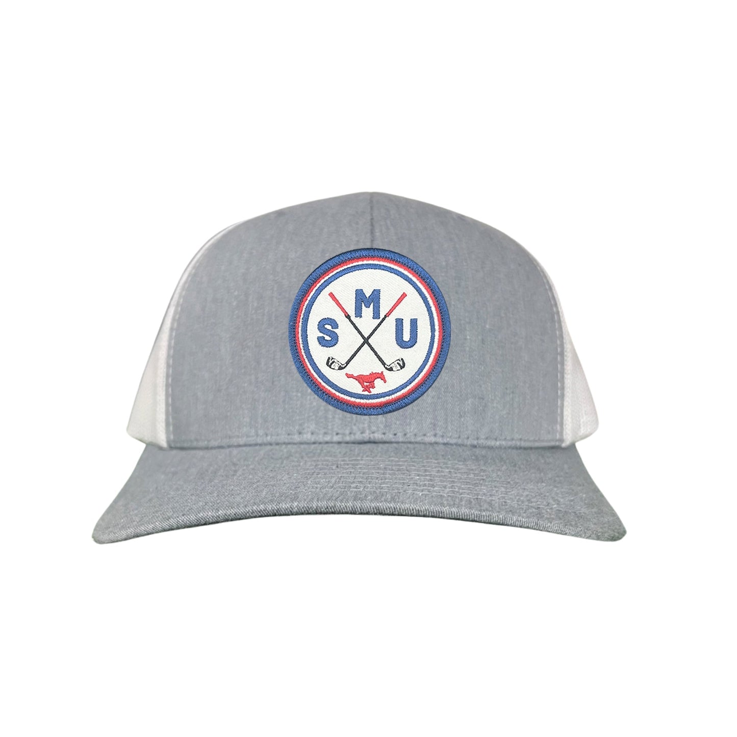 SMU / SMU Golf Circle Patch / Hat / 175 / SMU016 / MM - Heather Grey / White Curved Bill Mesh Snapback - Club Rehab