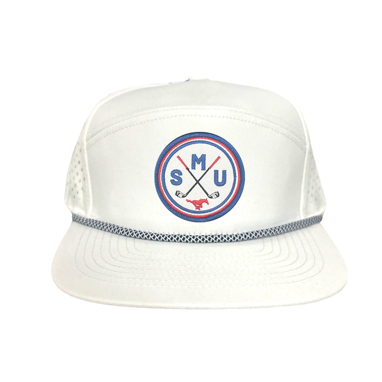 SMU / SMU Golf Circle Patch / Hat / 175 / SMU016 / MM - Flat Bill White with Black / White Rope Canvas - Club Rehab
