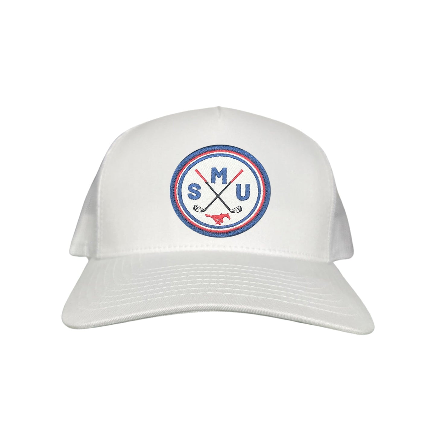 SMU / SMU Golf Circle Patch / Hat / 175 / SMU016 / MM - White Curved Bill Mesh Snapback - Club Rehab