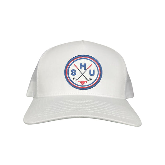 SMU / SMU Golf Circle Patch / Hat / 175 / SMU016 / MM - White Curved Bill Mesh Snapback - Club Rehab