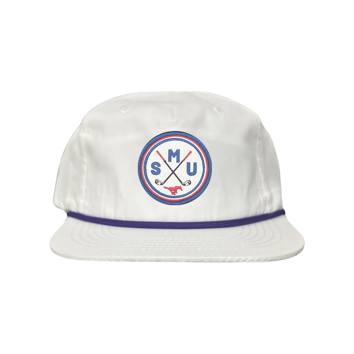 SMU / SMU Golf Circle Patch / Hat / 175 / SMU016 / MM - Flat Bill White with Navy Rope Canvas - Club Rehab