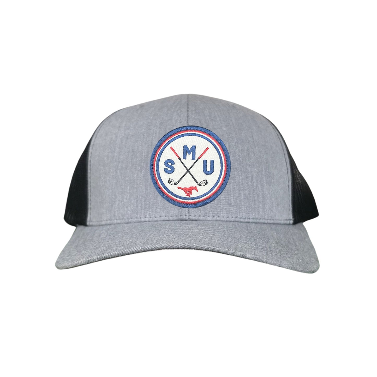 SMU / SMU Golf Circle Patch / Hat / 175 / SMU016 / MM - Heather Grey / Black Curved Bill Mesh Snapback - Club Rehab