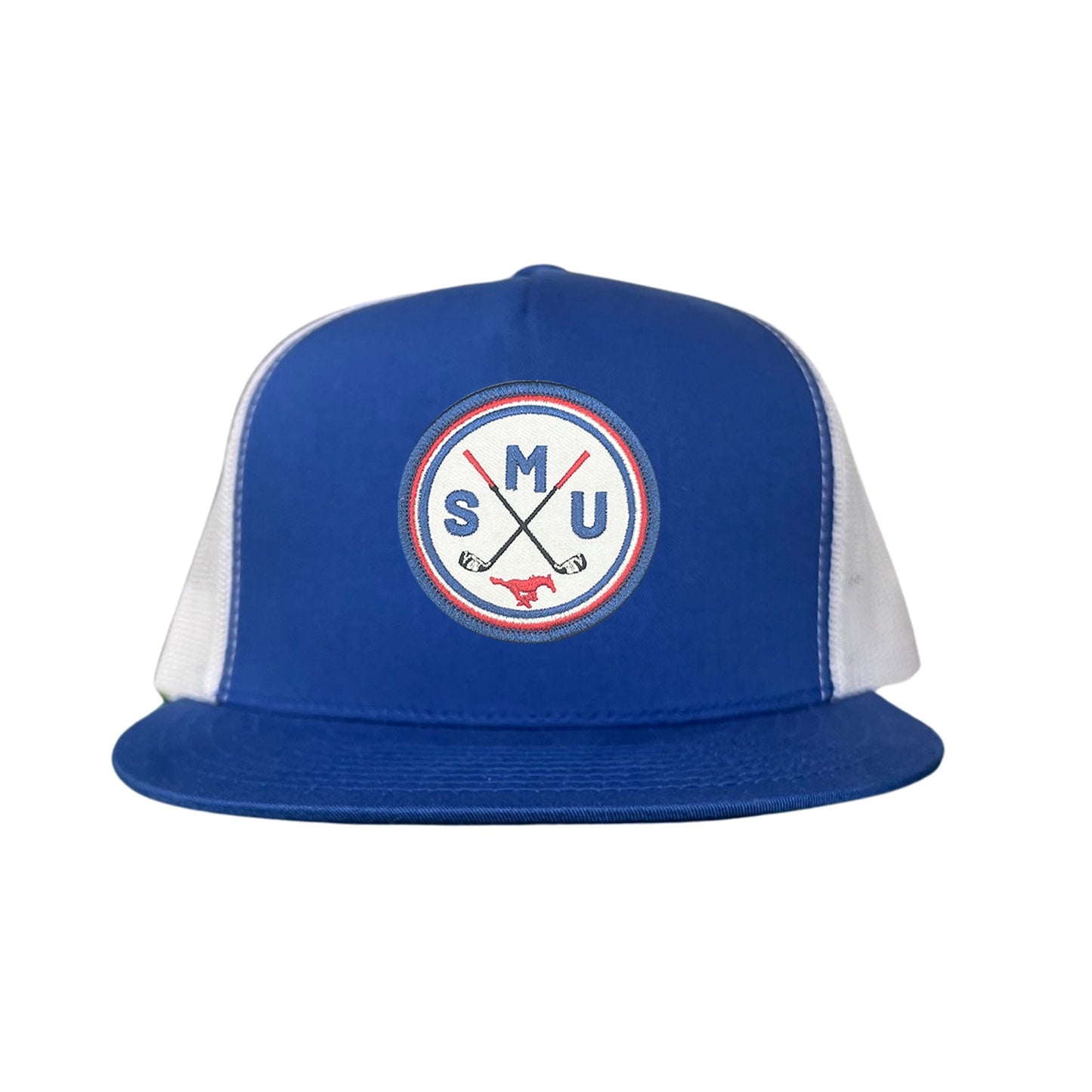 SMU / SMU Golf Circle Patch / Hat / 175 / SMU016 / MM - Flat Bill Royal / White Mesh Snapback - Club Rehab