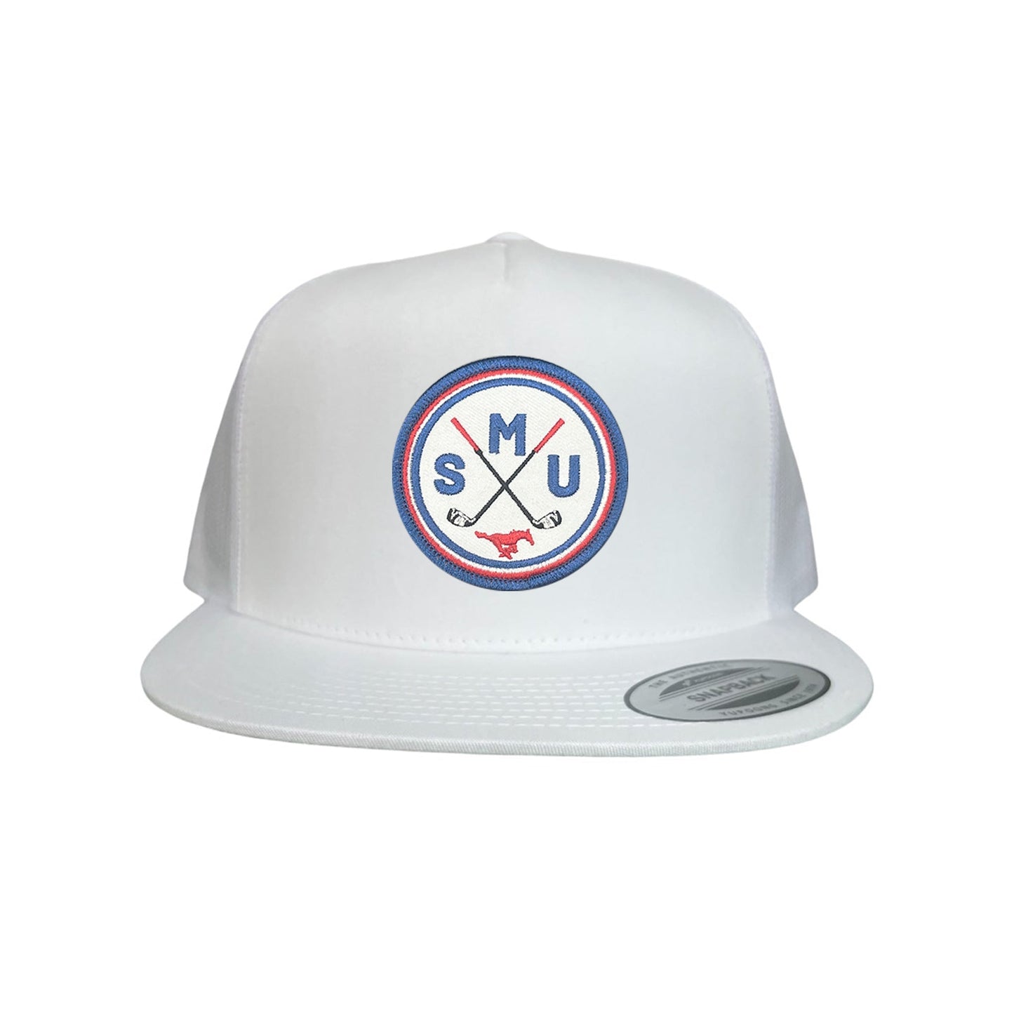 SMU / SMU Golf Circle Patch / Hat / 175 / SMU016 / MM - Flat Bill White Mesh Snapback - Club Rehab