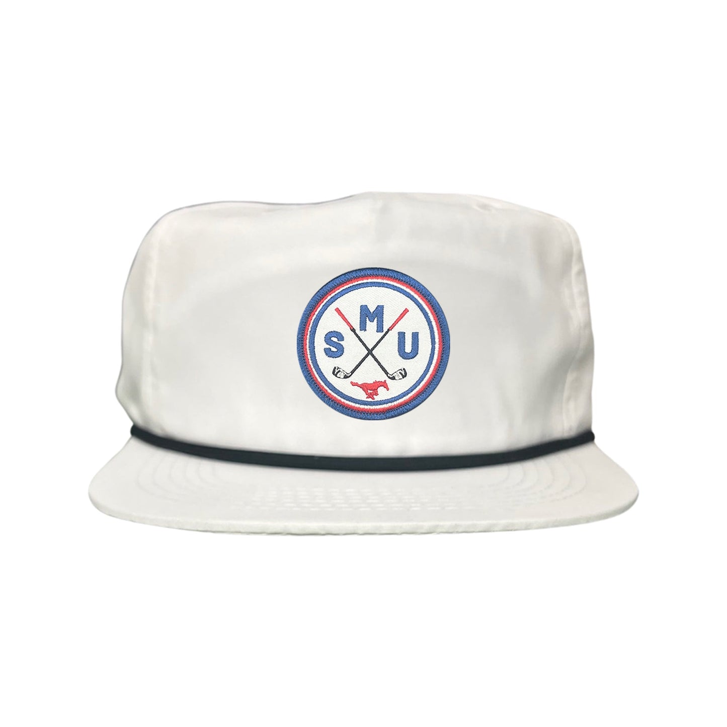SMU / SMU Golf Circle Patch / Hat / 175 / SMU016 / MM - Flat Bill White with Black Rope Canvas - Club Rehab