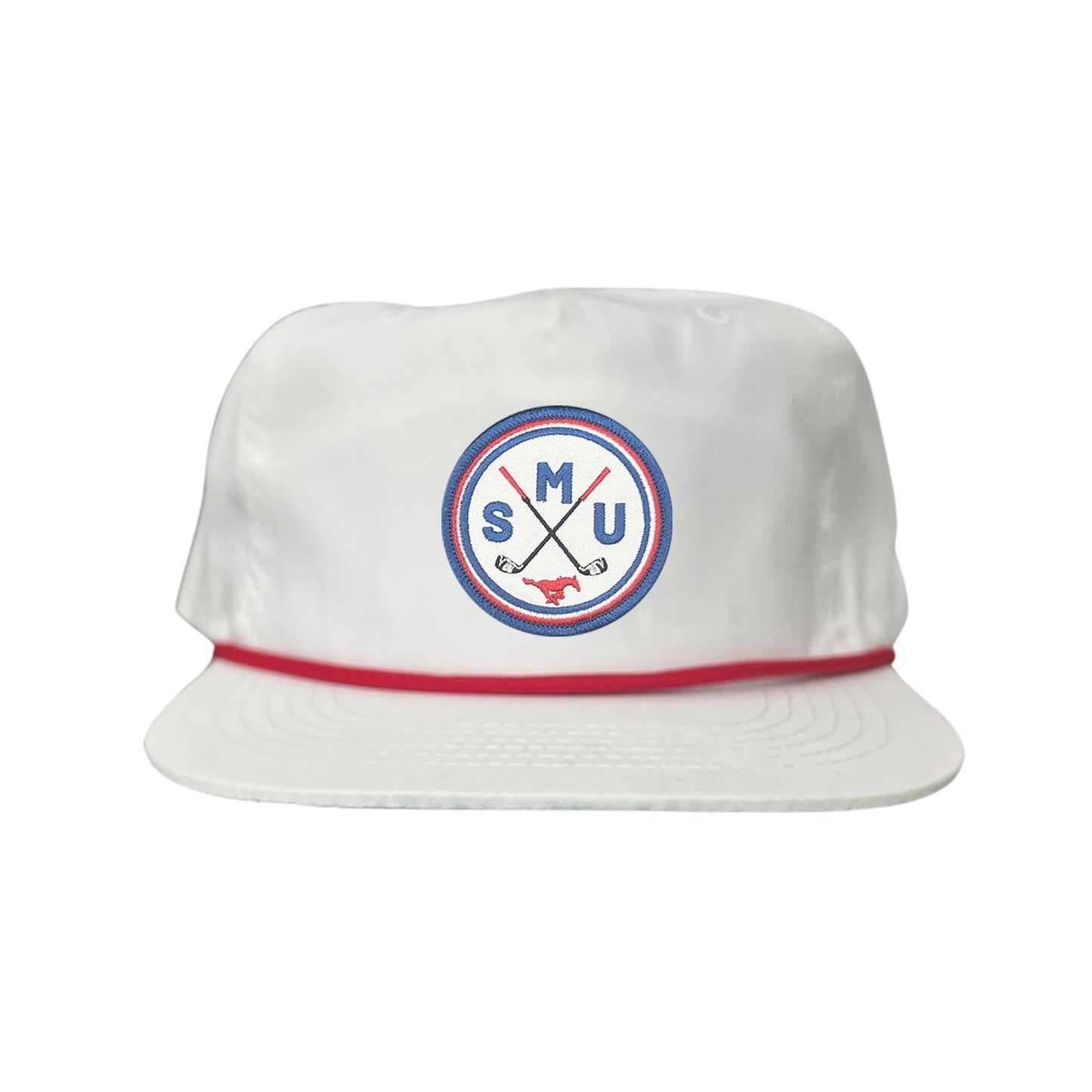 SMU / SMU Golf Circle Patch / Hat / 175 / SMU016 / MM - Flat Bill White with Red Rope Canvas - Club Rehab