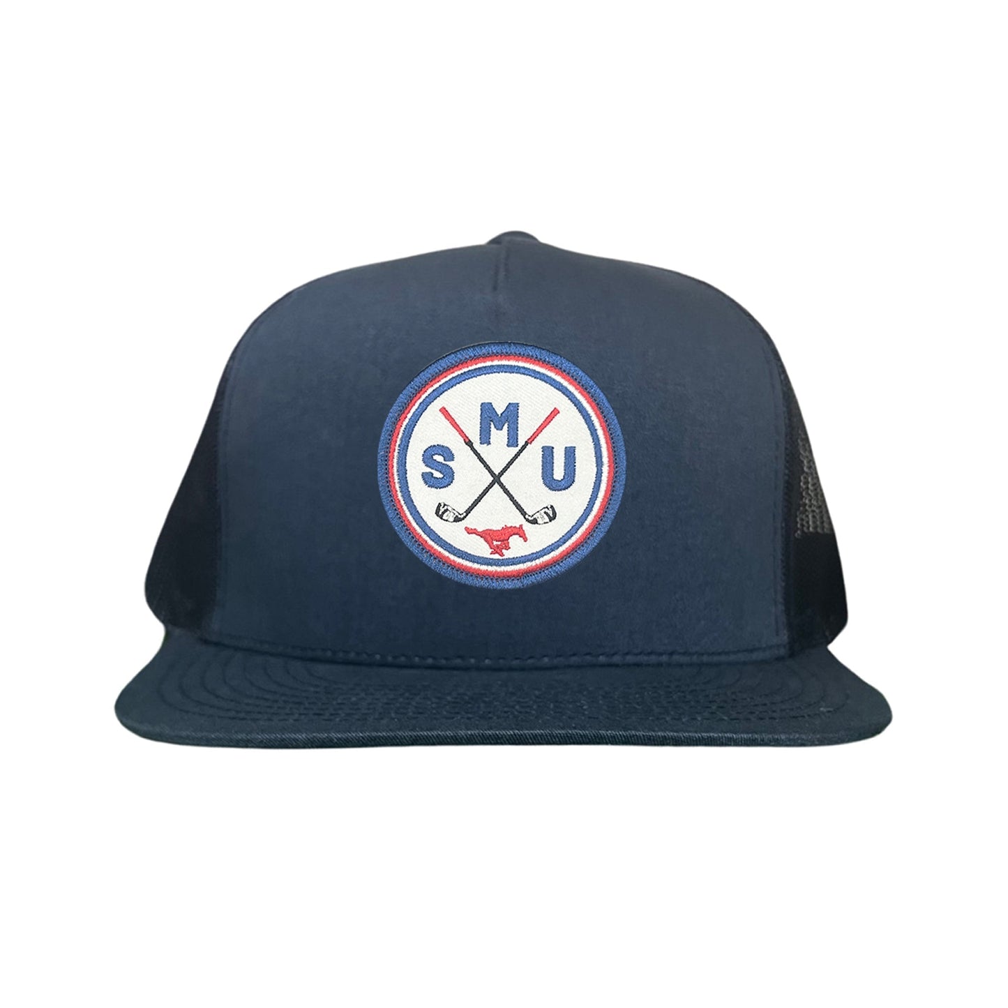 SMU / SMU Golf Circle Patch / Hat / 175 / SMU016 / MM - Flat Bill Navy Mesh Snapback - Club Rehab