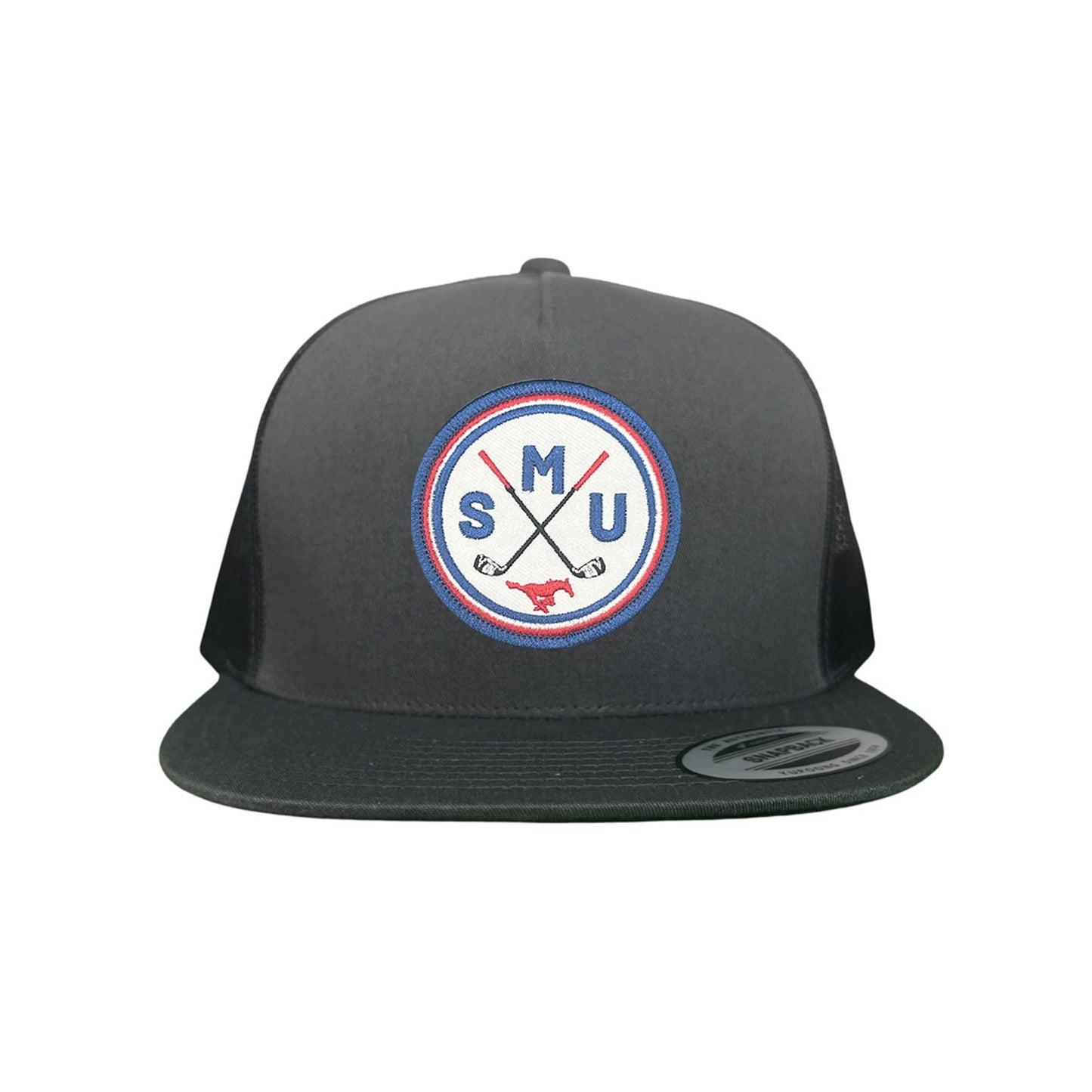 SMU / SMU Golf Circle Patch / Hat / 175 / SMU016 / MM - Flat Bill Charcoal Mesh Snapback - Club Rehab