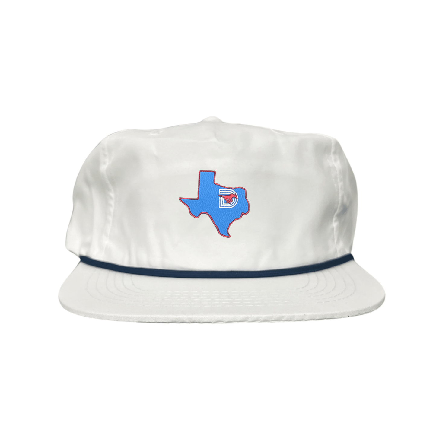 SMU State of Texas Pony / Hats / 004 / SMU017 / MM - Flat Bill White with Navy Rope - Club Rehab