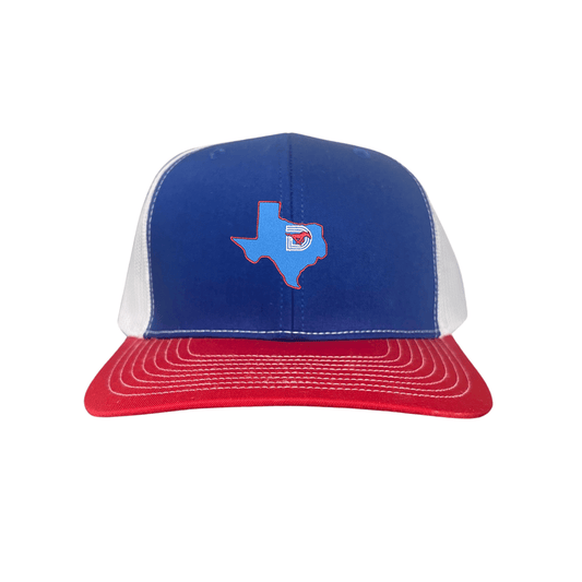 SMU State of Texas Pony / Hats / 004 / SMU017 / MM - Royal / White / Red Curved Bill Mesh Snapback - Club Rehab