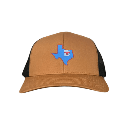 SMU State of Texas Pony / Hats / 004 / SMU017 / MM - Caramel / Black / Curved Bill Trucker Mesh Snapback - Club Rehab