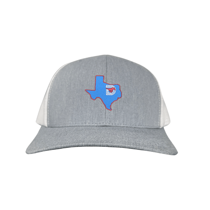 SMU State of Texas Pony / Hats / 004 / SMU017 / MM - Heather Grey / White Curved Bill Mesh Snapback - Club Rehab