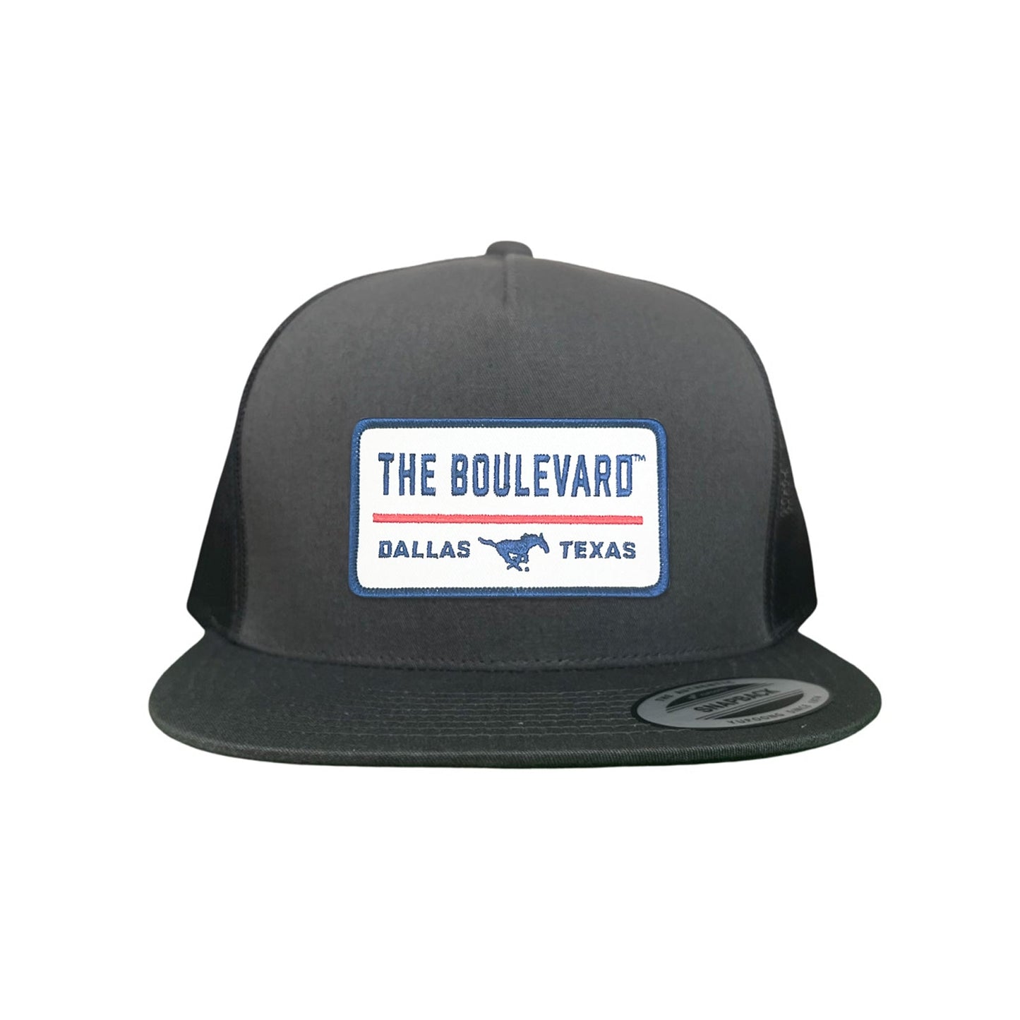 SMU / The Boulevard Rectangle Patch / Mesh Snap Back / 127 / SMU004 - Flat Bill Charcoal Mesh Snapback - Club Rehab