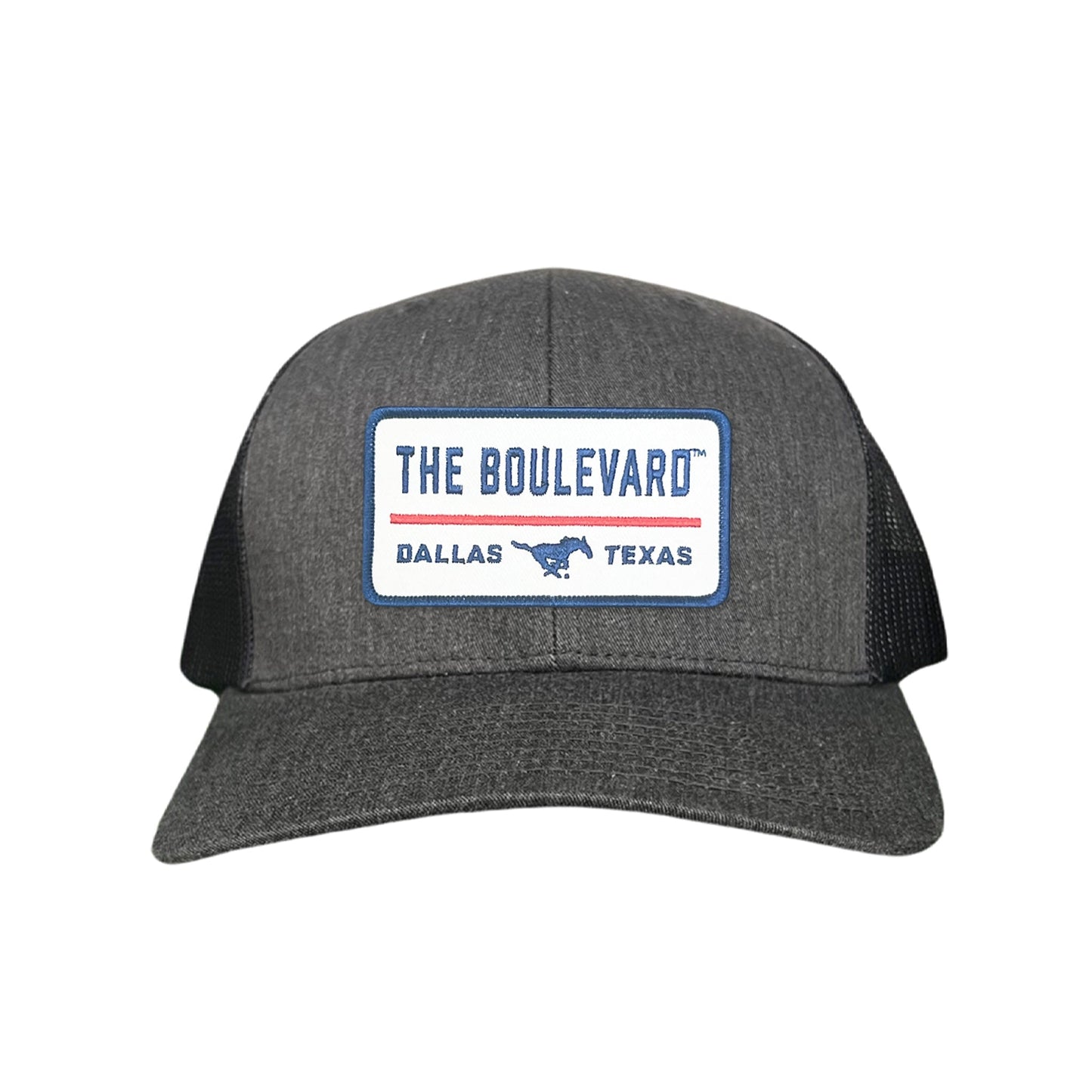 SMU / The Boulevard Rectangle Patch / Mesh Snap Back / 127 / SMU004 - Dark Heather / Black Curved Mesh Snapback - Club Rehab