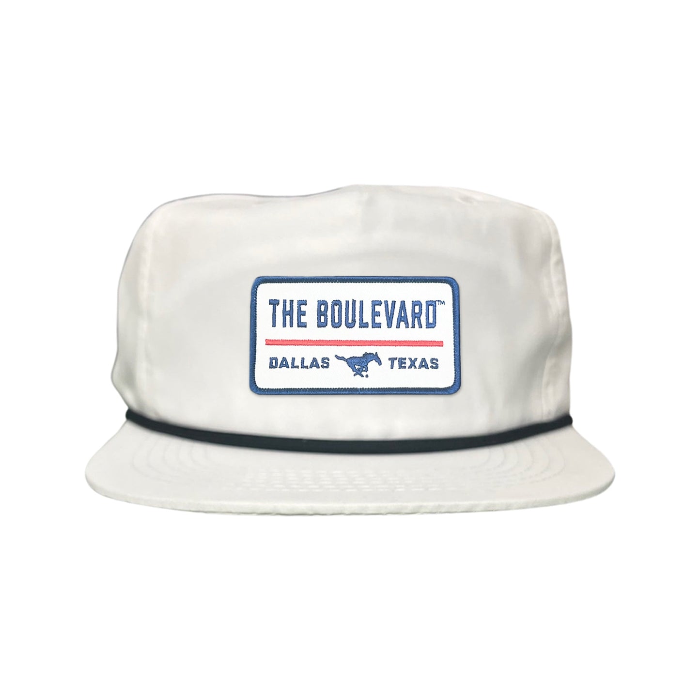 SMU / The Boulevard Rectangle Patch / Mesh Snap Back / 127 / SMU004 - Flat Bill White with Black Rope - Club Rehab
