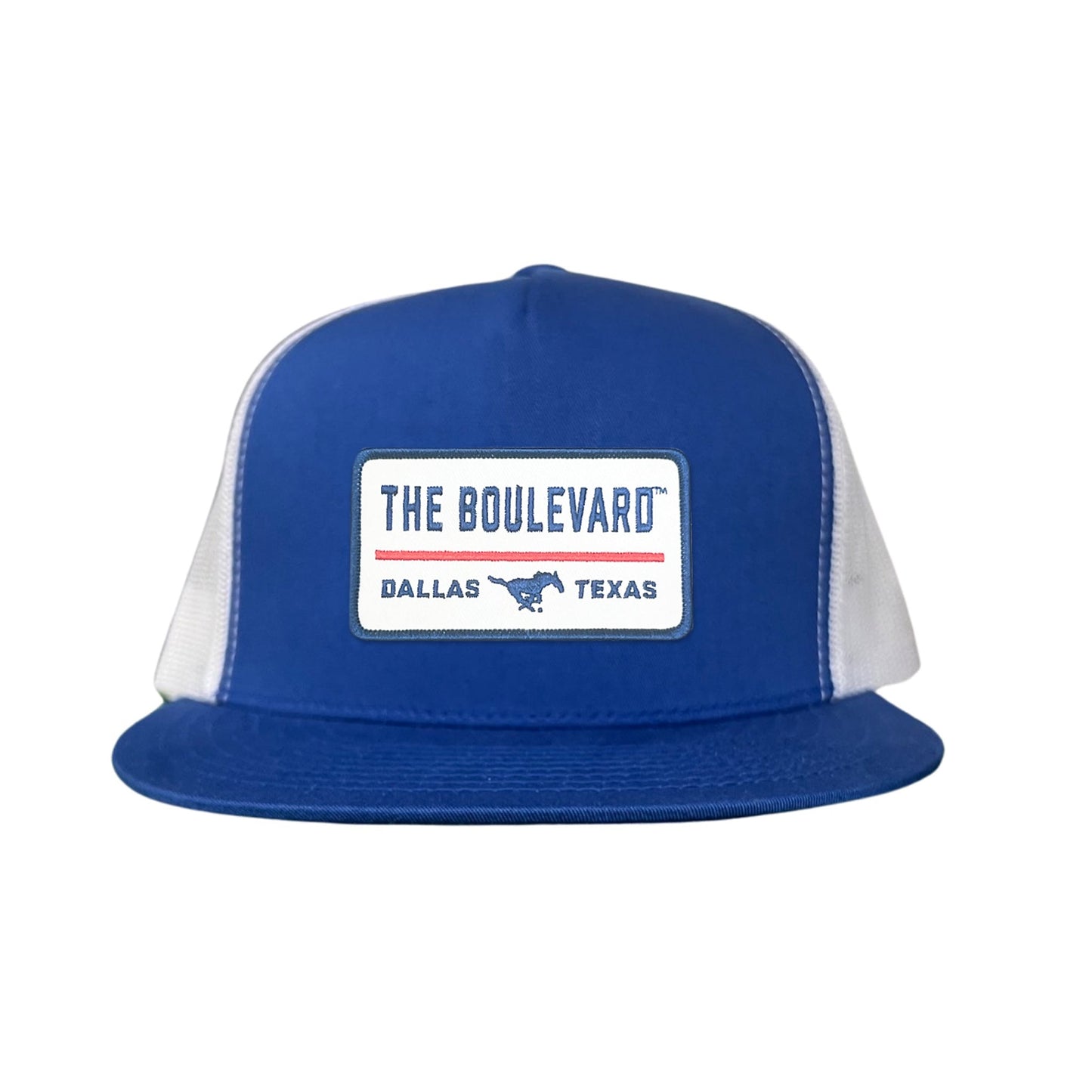 SMU / The Boulevard Rectangle Patch / Mesh Snap Back / 127 / SMU004 - Flat Bill Royal / White Mesh Snapback - Club Rehab