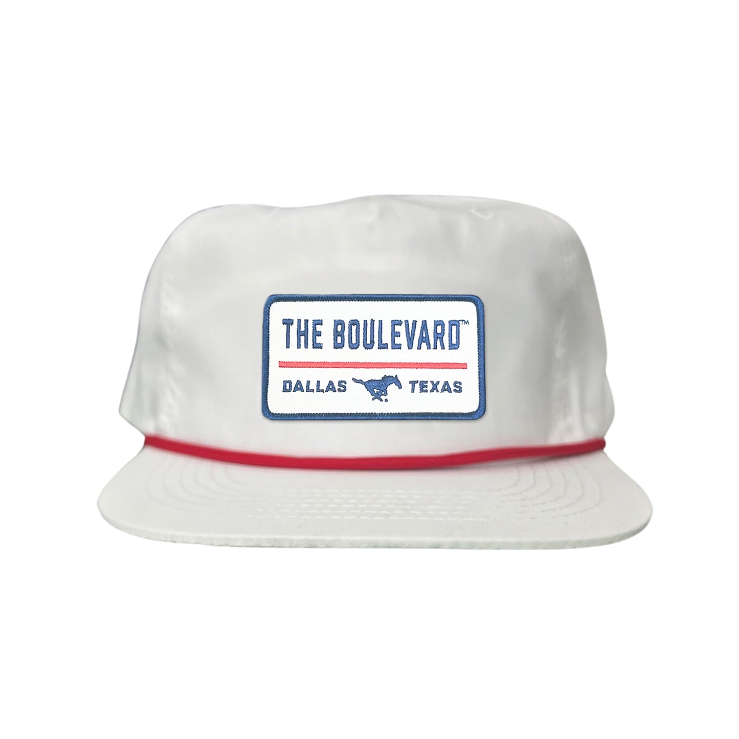 SMU / The Boulevard Rectangle Patch / Mesh Snap Back / 127 / SMU004 - Flat Bill White with Red Rope - Club Rehab