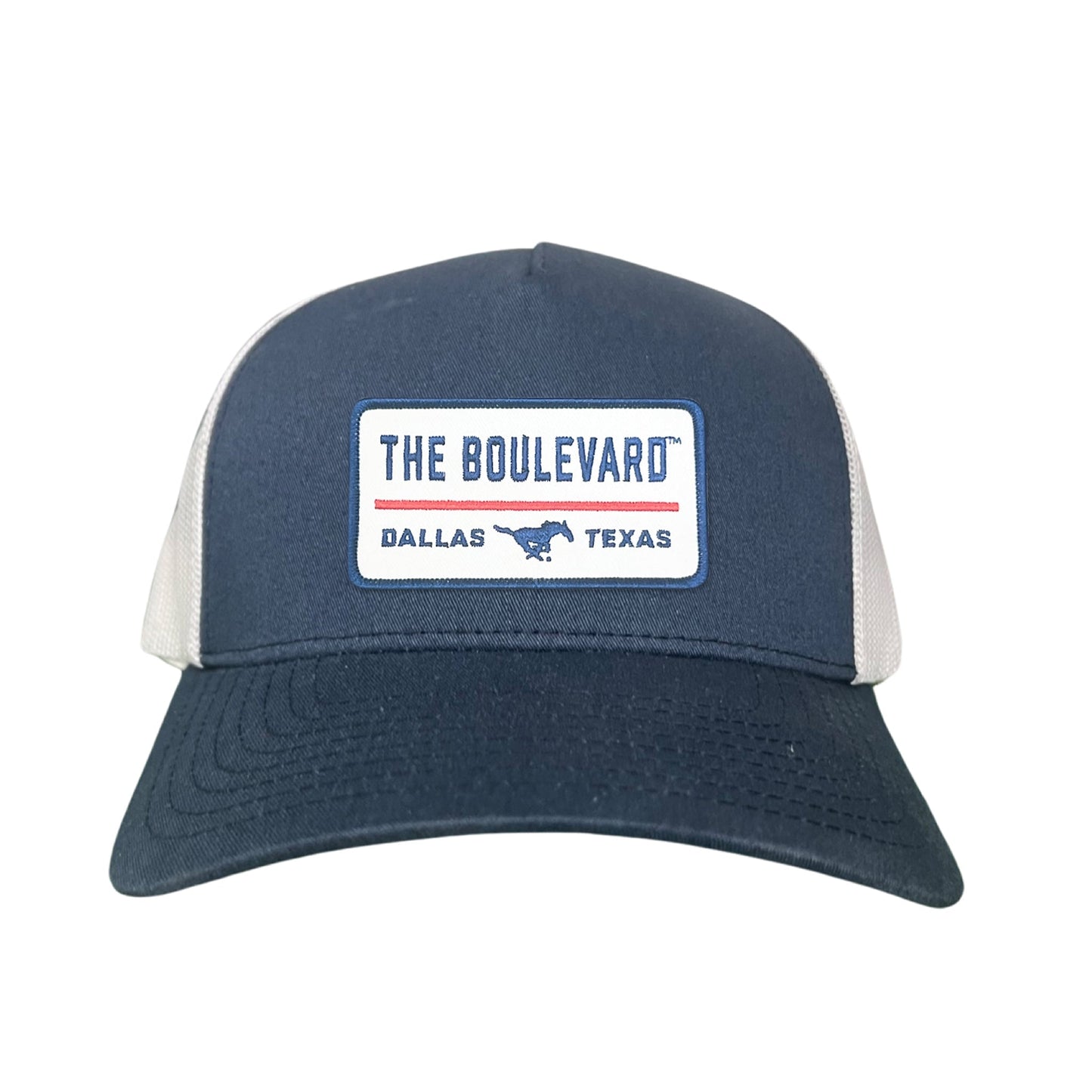 SMU / The Boulevard Rectangle Patch / Mesh Snap Back / 127 / SMU004 - Navy / White Curved Mesh Snapback - Club Rehab