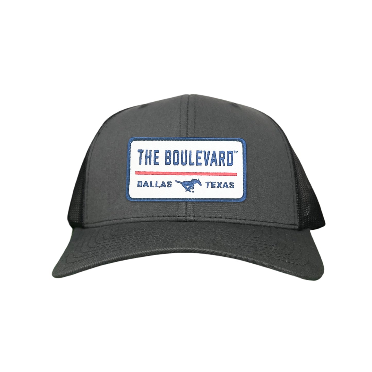 SMU / The Boulevard Rectangle Patch / Mesh Snap Back / 127 / SMU004 - Charcoal Curved Mesh Snapback - Club Rehab