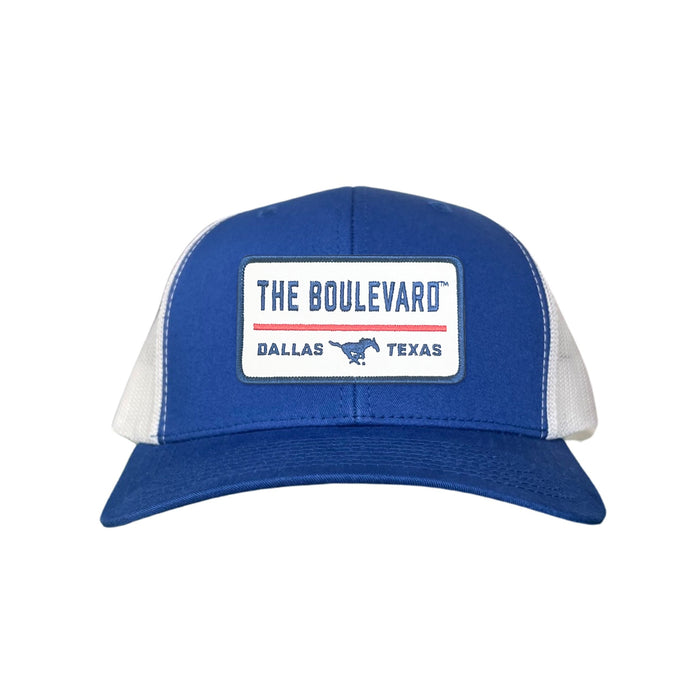 SMU / The Boulevard Rectangle Patch / Mesh Snap Back / 127 / SMU004 - Royal / White Curved Mesh Snapback - Club Rehab