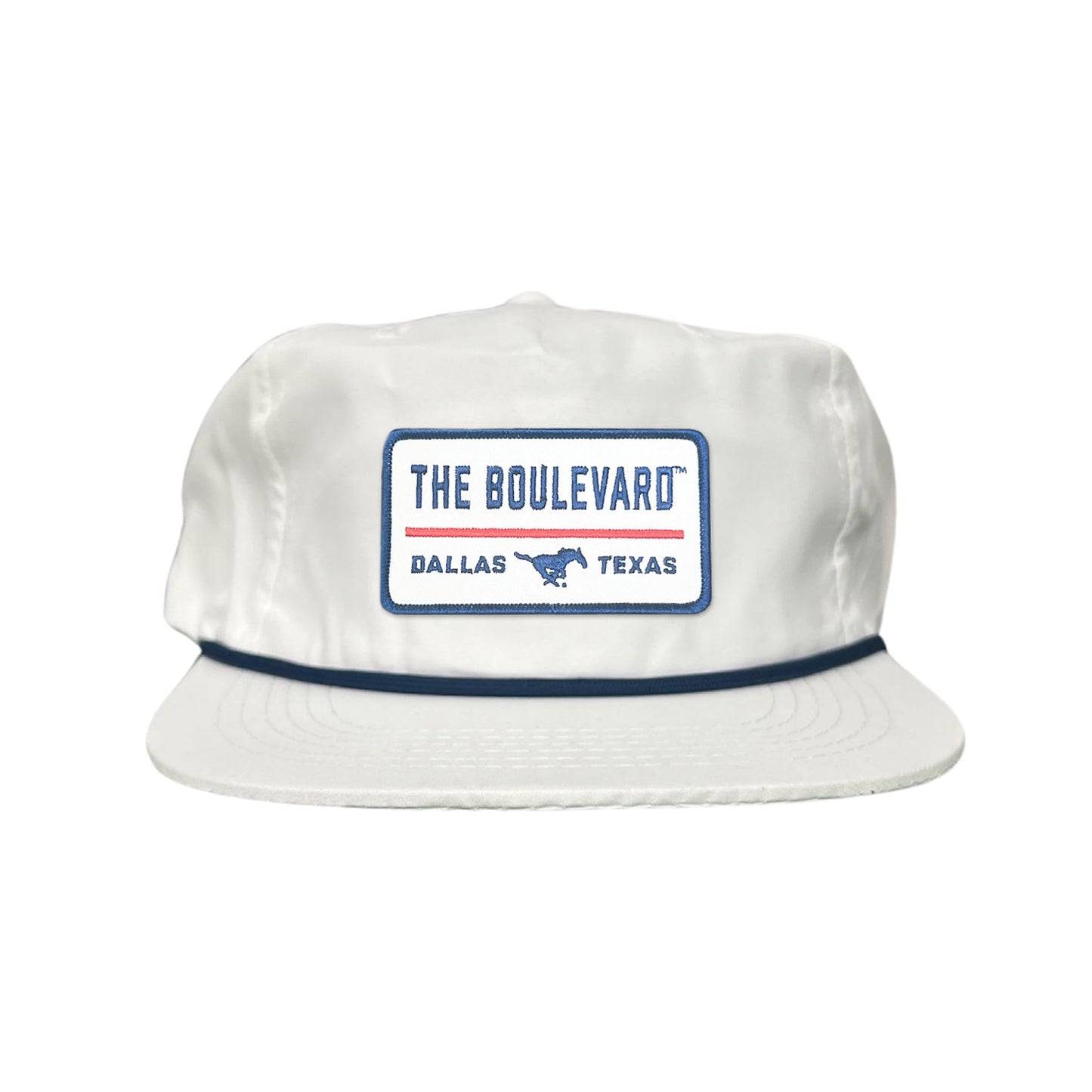 SMU / The Boulevard Rectangle Patch / Mesh Snap Back / 127 / SMU004 - Flat Bill White with Navy Rope - Club Rehab