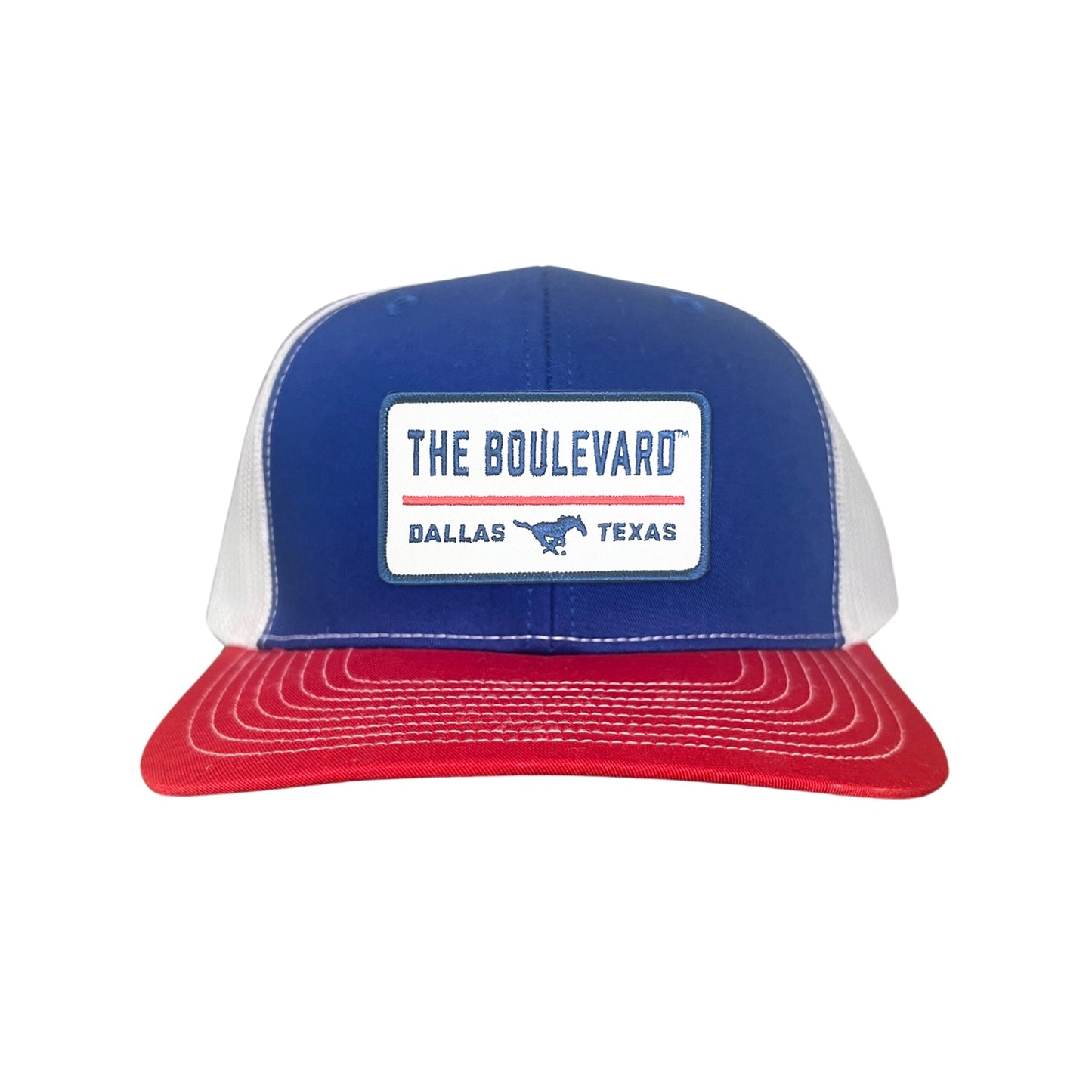 SMU / The Boulevard Rectangle Patch / Mesh Snap Back / 127 / SMU004 - Royal / Red / White Curved Mesh Snapback - Club Rehab