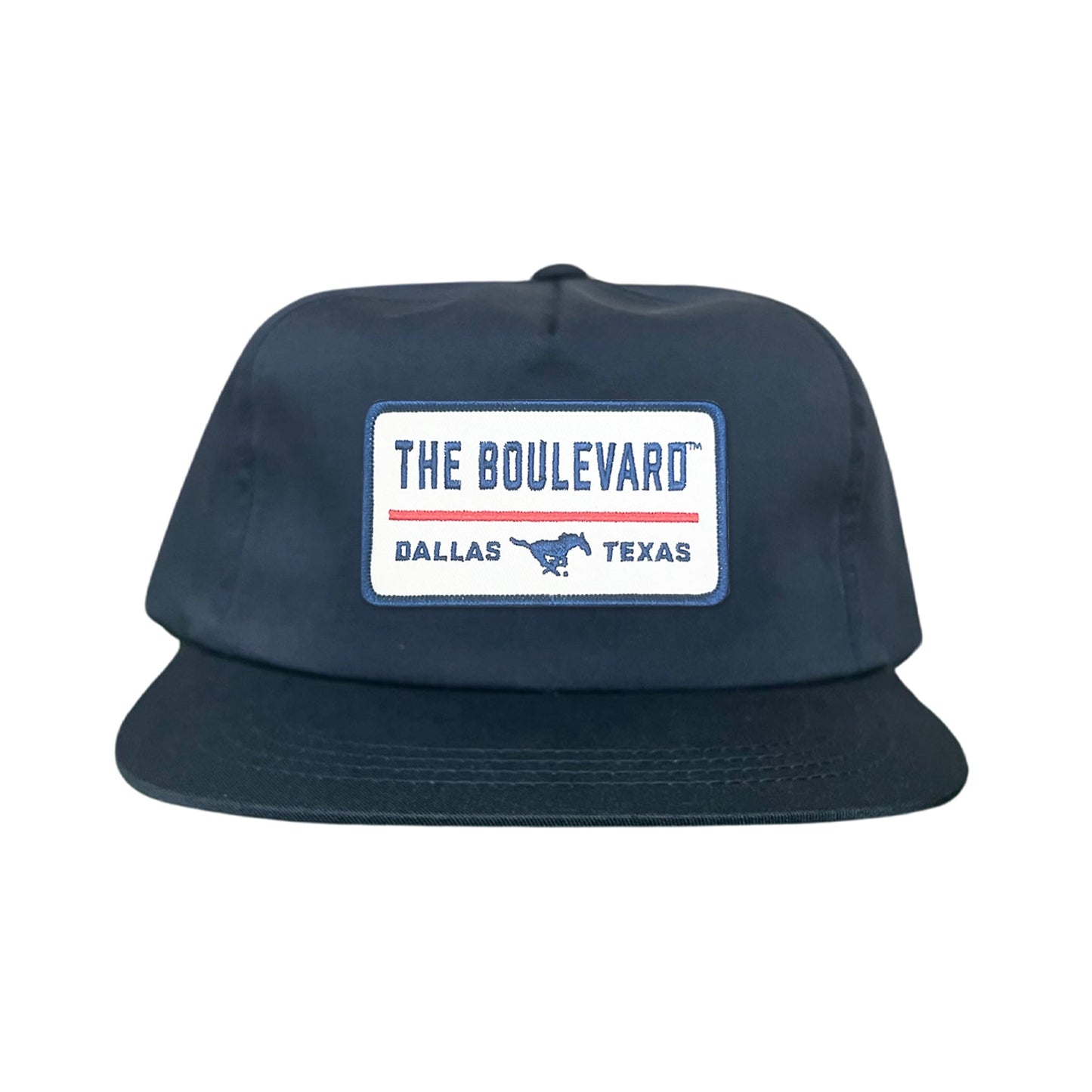 SMU / The Boulevard Rectangle Patch / Mesh Snap Back / 127 / SMU004 - Flat Bill Navy Canvas Snapback - Club Rehab