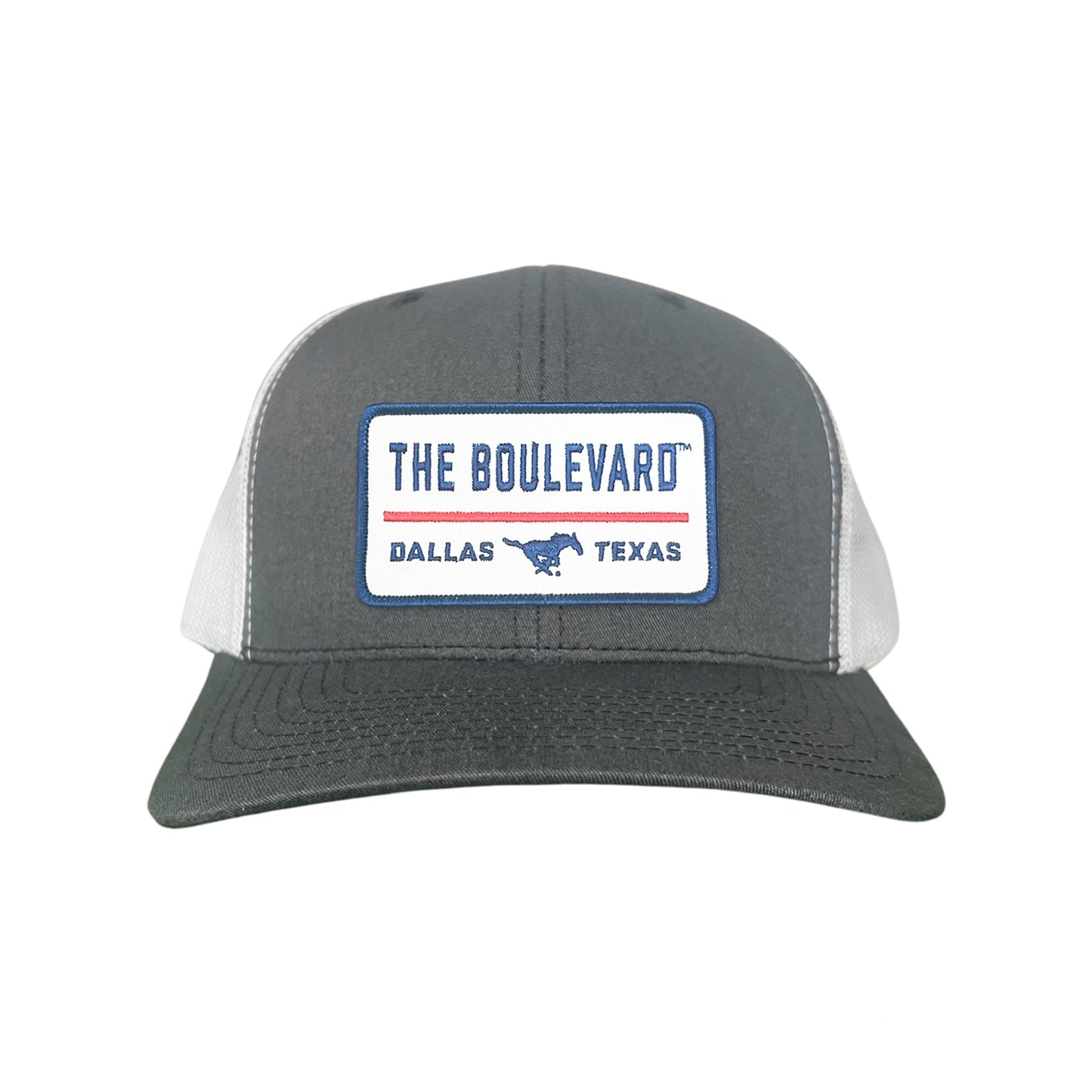 SMU / The Boulevard Rectangle Patch / Mesh Snap Back / 127 / SMU004 - Charcoal / White Curved Mesh Snapback - Club Rehab