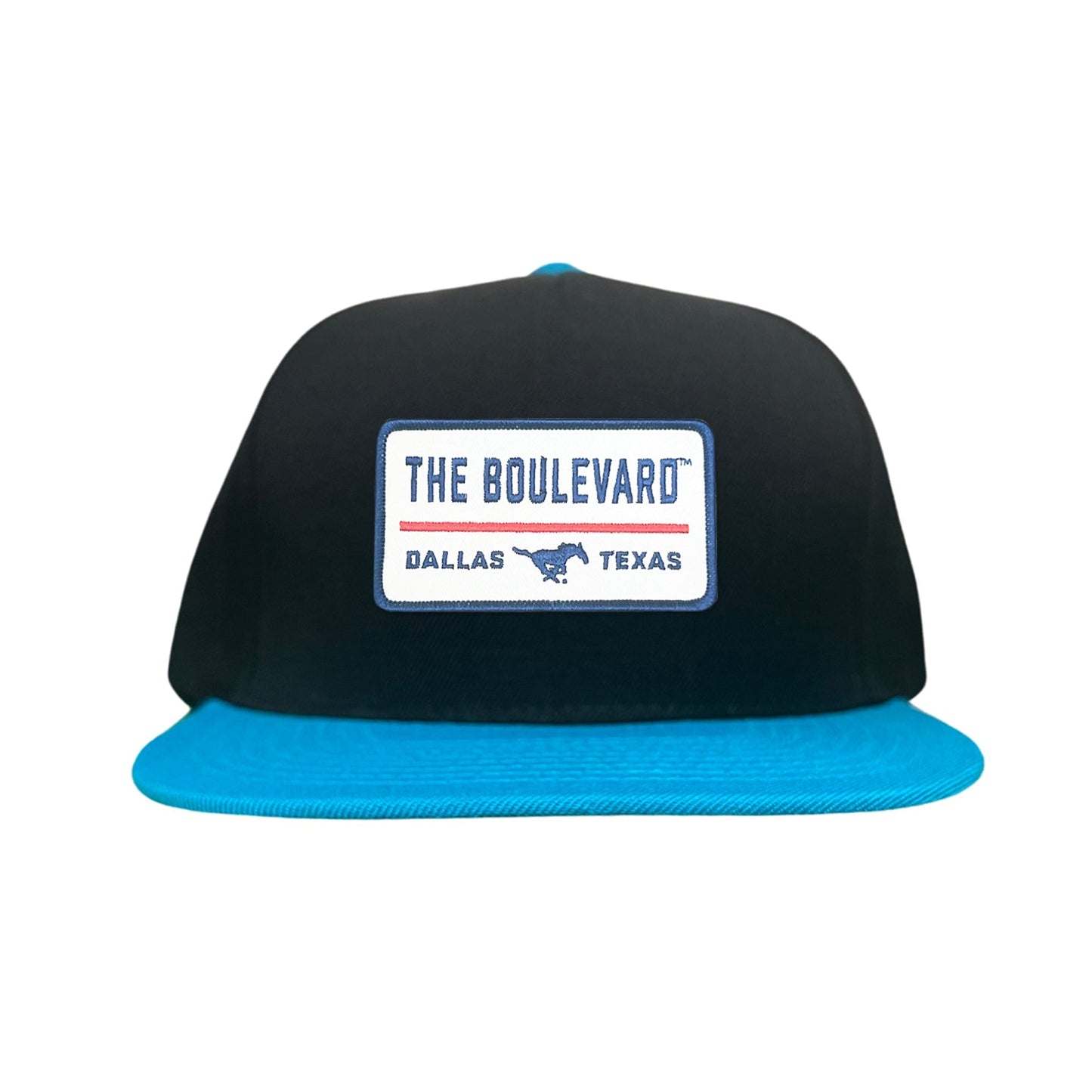 SMU / The Boulevard Rectangle Patch / Mesh Snap Back / 127 / SMU004 - Flat Bill Black / Teal Canvas Snapback - Club Rehab