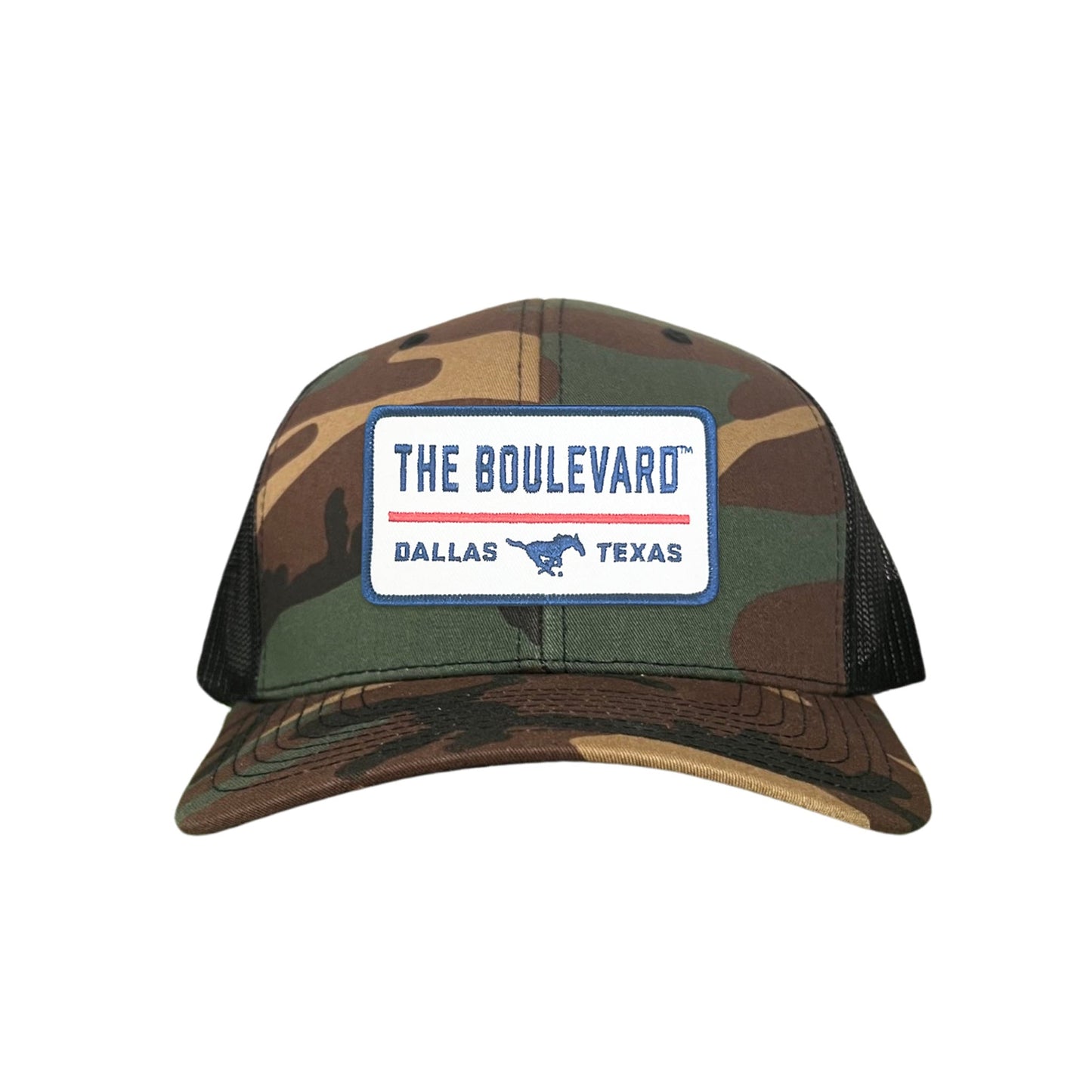 SMU / The Boulevard Rectangle Patch / Mesh Snap Back / 127 / SMU004 - Camo / Black Curved Mesh Snapback - Club Rehab