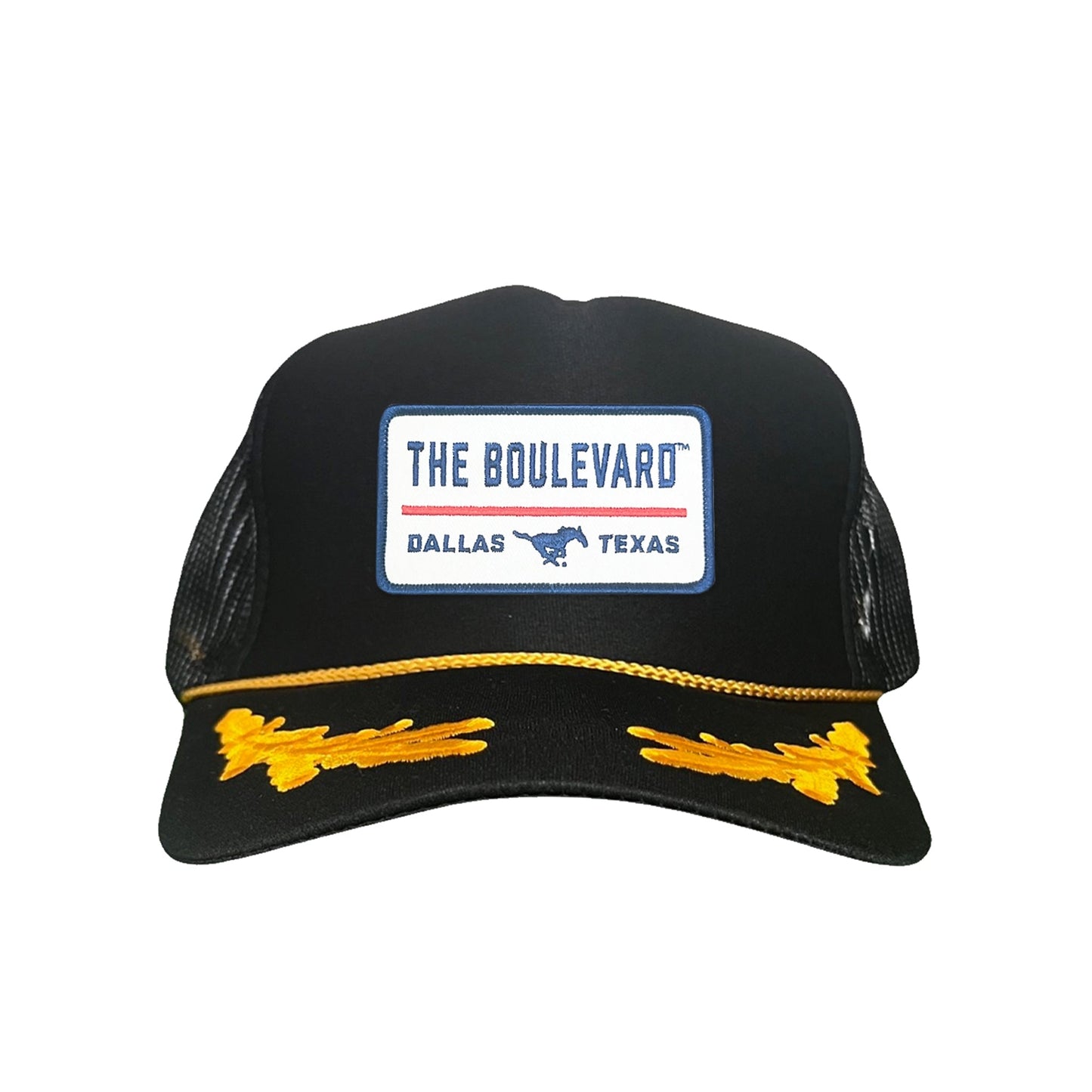 SMU / The Boulevard Rectangle Patch / Mesh Snap Back / 127 / SMU004 - Foam Black / Gold Mesh Snapback - Club Rehab
