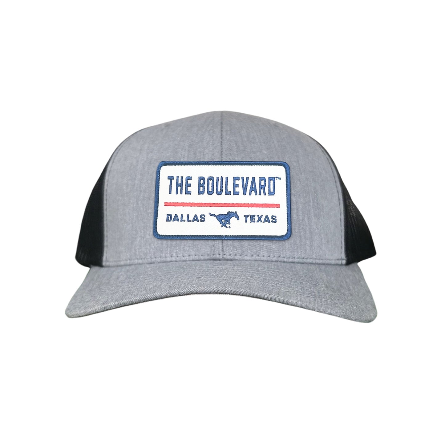 SMU / The Boulevard Rectangle Patch / Mesh Snap Back / 127 / SMU004 - Heather Grey / Black Curved Mesh Snapback - Club Rehab
