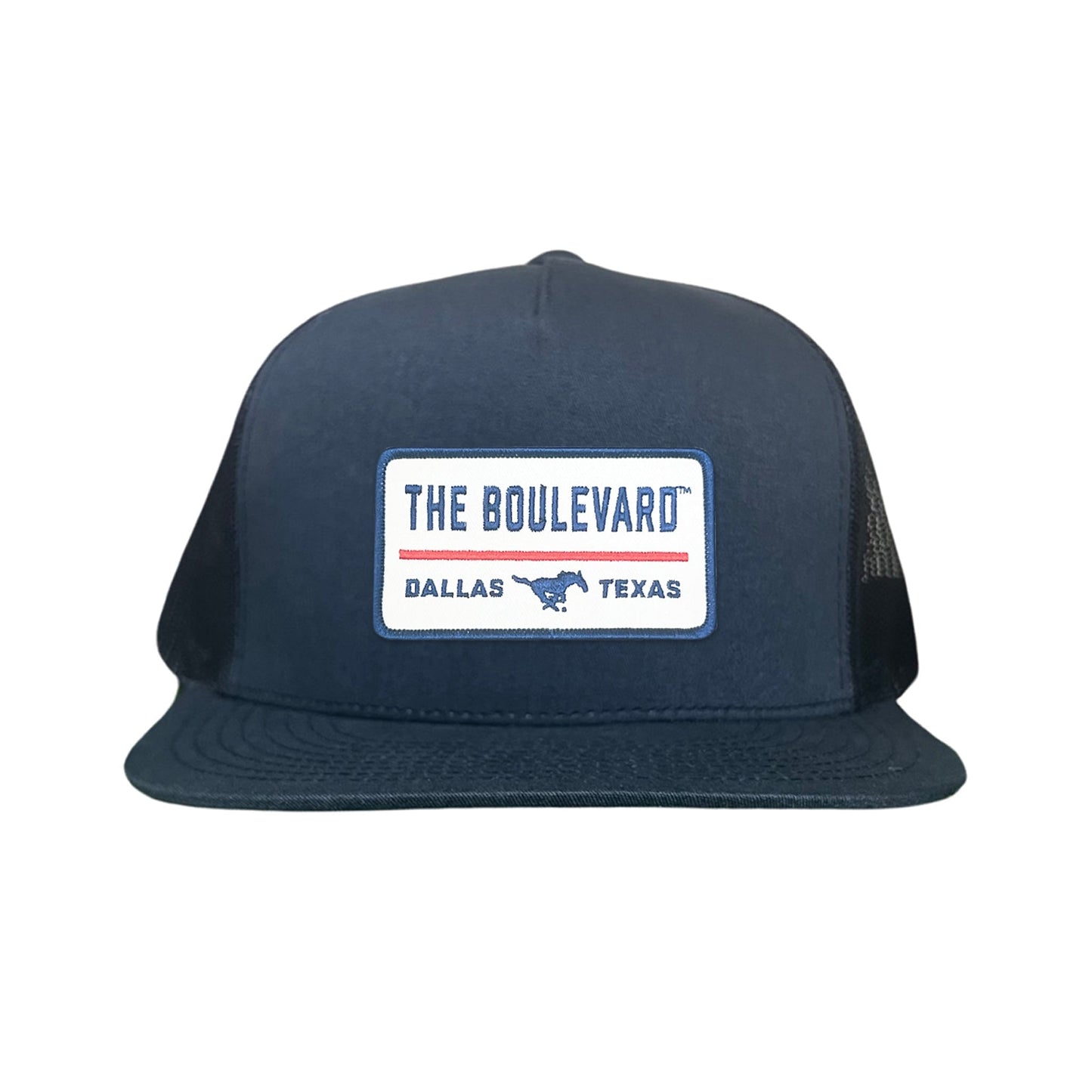 SMU / The Boulevard Rectangle Patch / Mesh Snap Back / 127 / SMU004 - Flat Bill Navy Mesh Snapback - Club Rehab