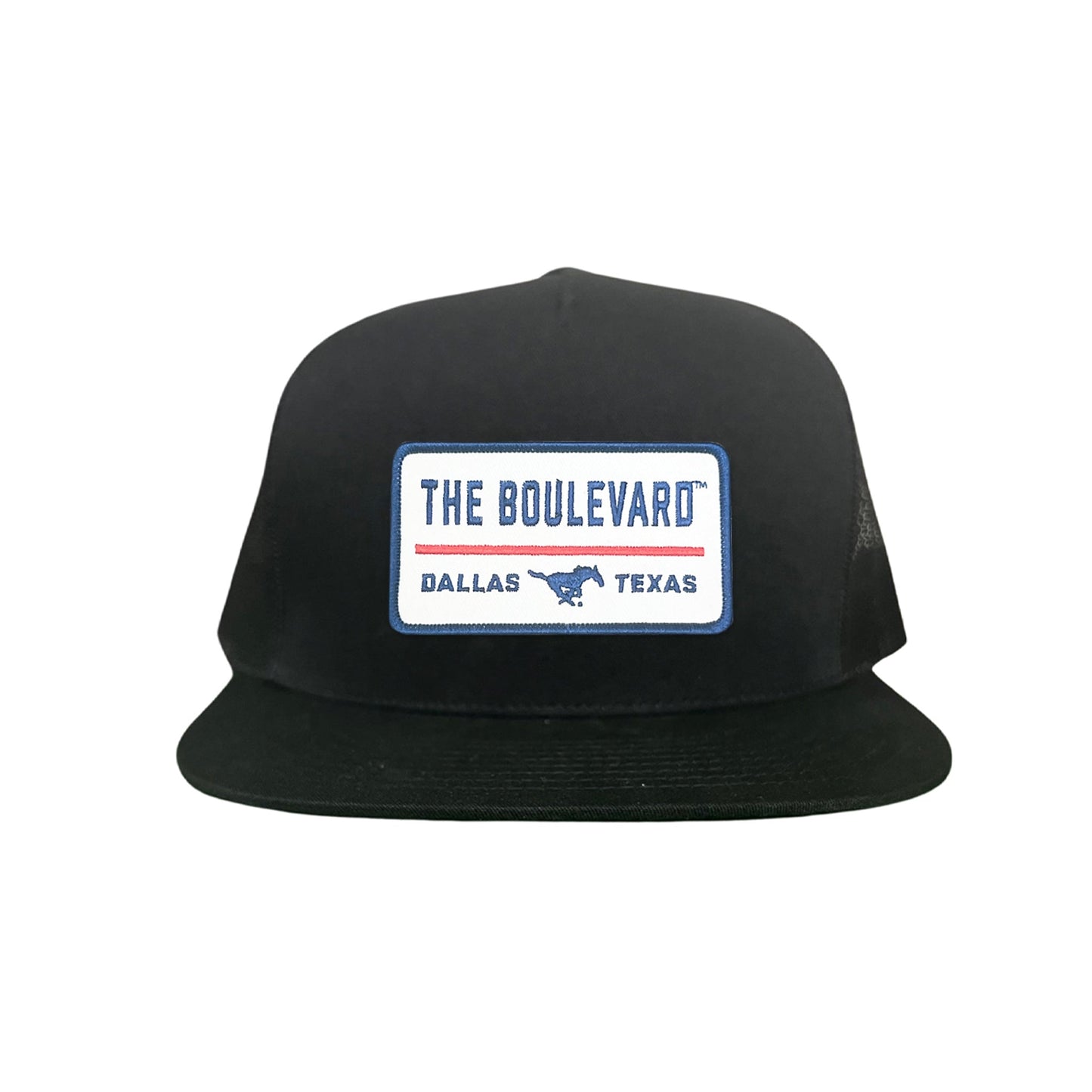 SMU / The Boulevard Rectangle Patch / Mesh Snap Back / 127 / SMU004 - Flat Bill Black Mesh Snapback - Club Rehab