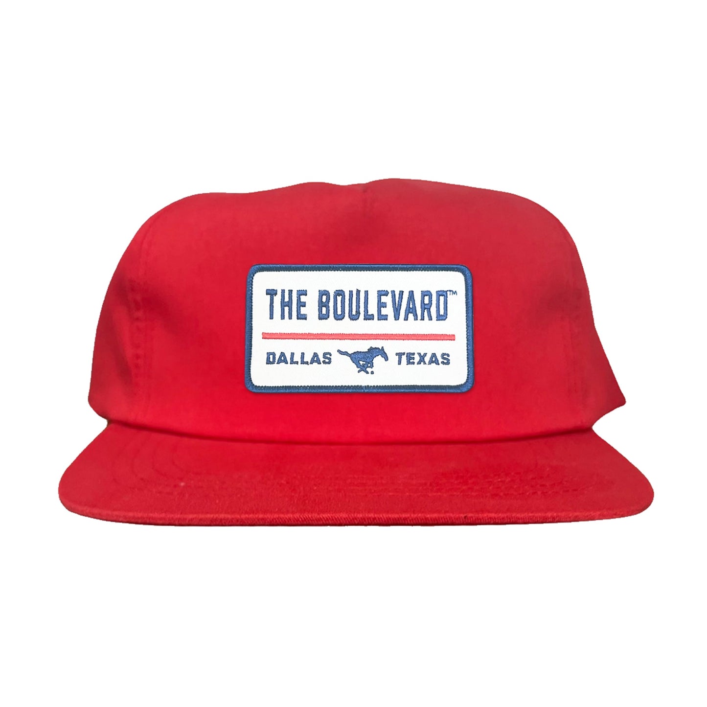 SMU / The Boulevard Rectangle Patch / Mesh Snap Back / 127 / SMU004 - Flat Bill Red Canvas Snapback - Club Rehab