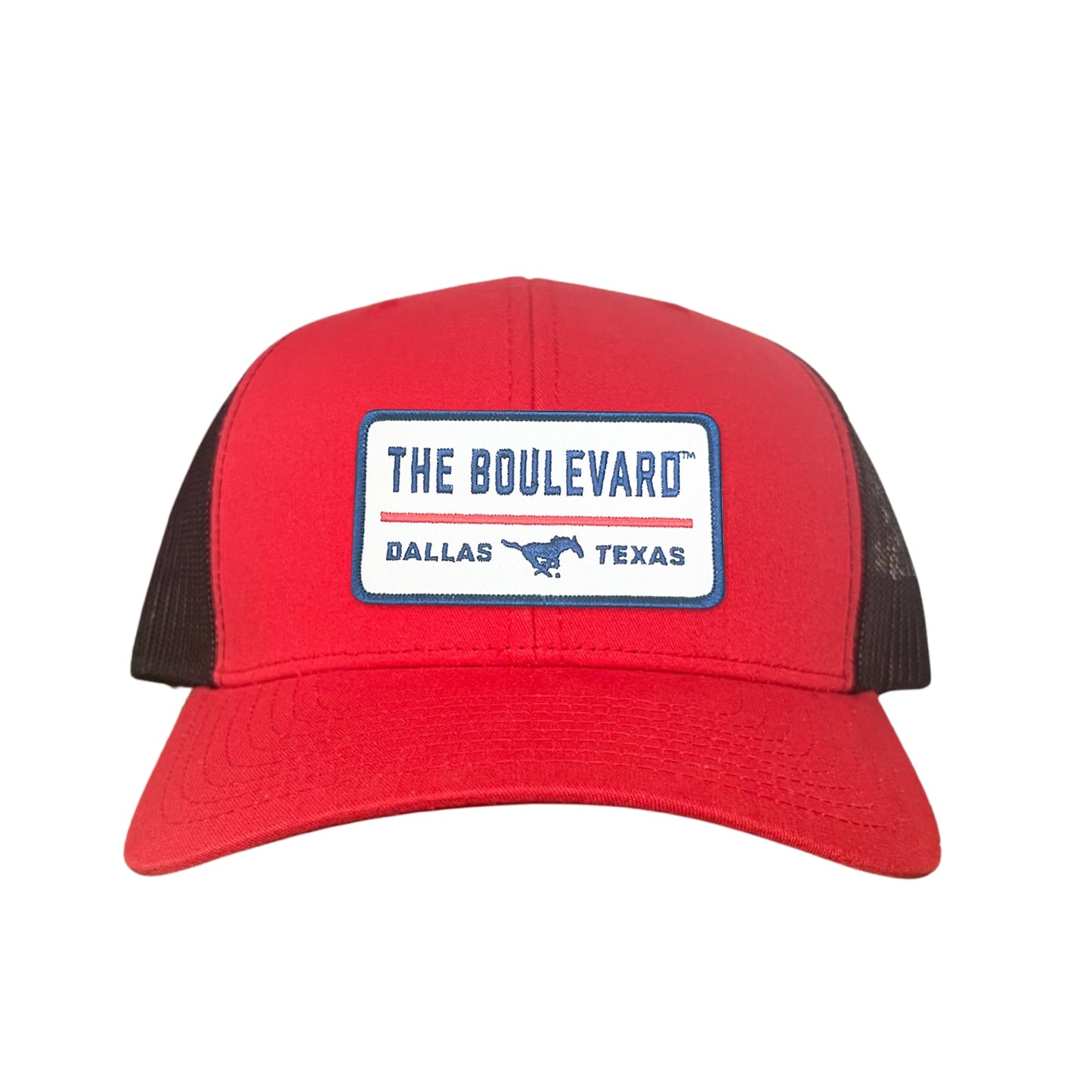 SMU / The Boulevard Rectangle Patch / Mesh Snap Back / 127 / SMU004 - Red / Black Curved Mesh Snapback - Club Rehab