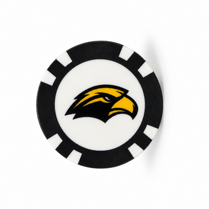 Southern Miss Golden Eagles eagle logo poker chip on white