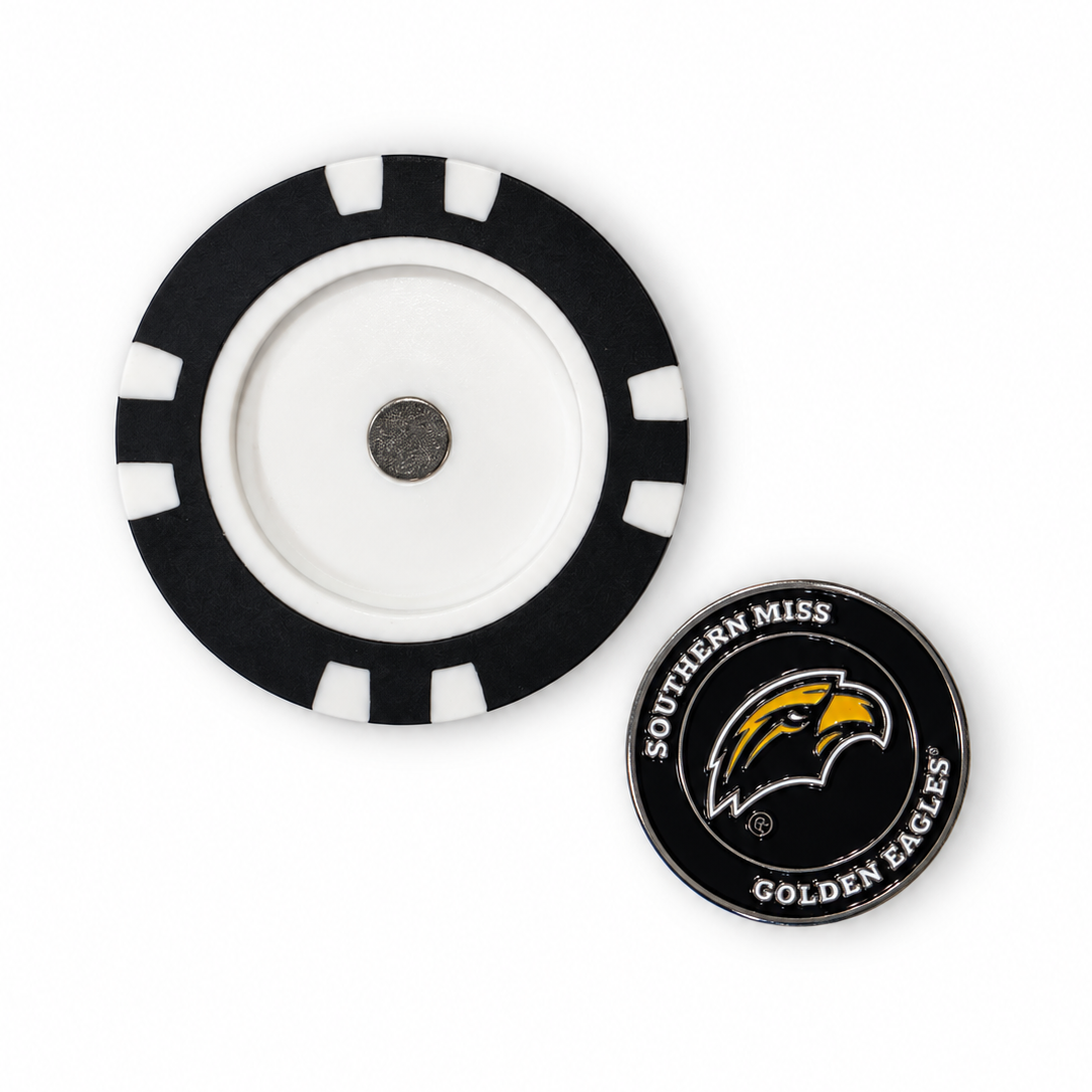 Southern Miss Golden Eagles magnetic ball marker and poker chip set